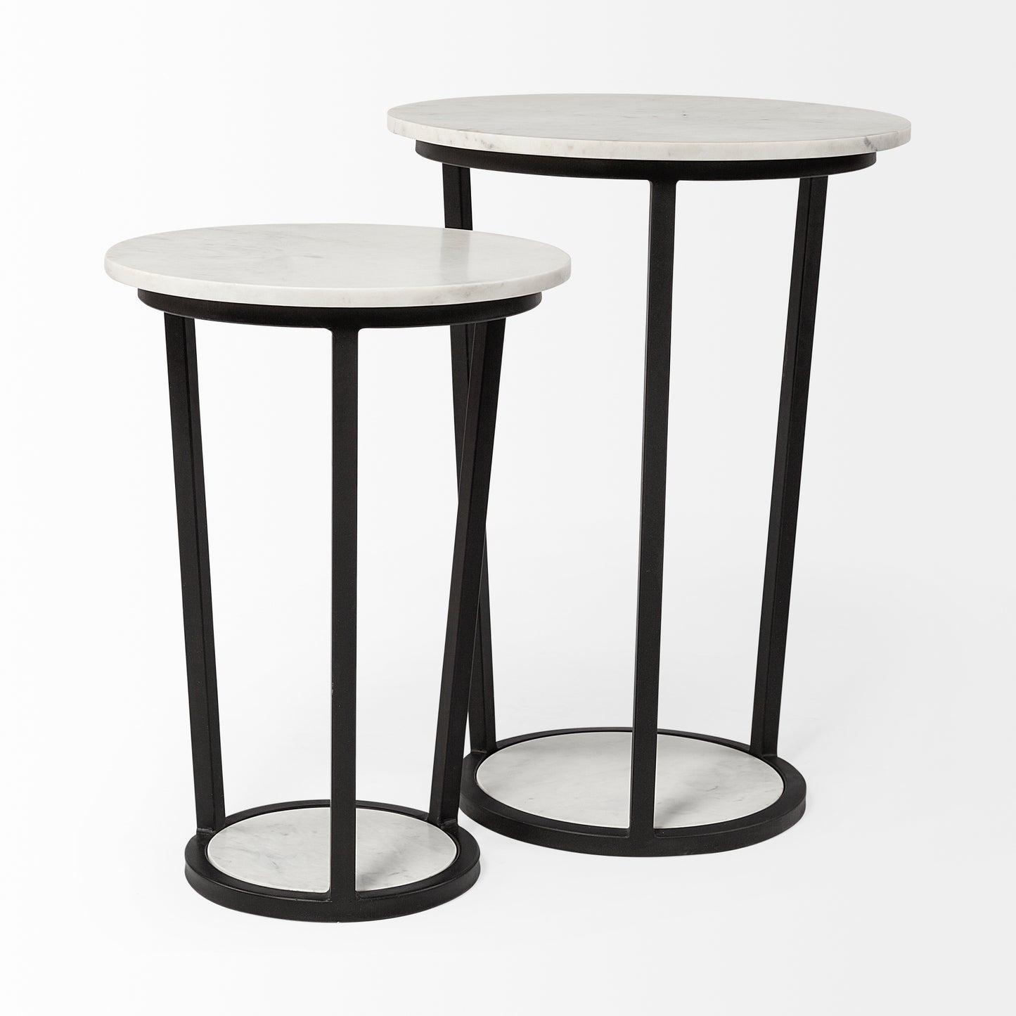 Bombola II (Large) 18L x 18W White Round Marble Top W/Black Metal Frame Accent Table