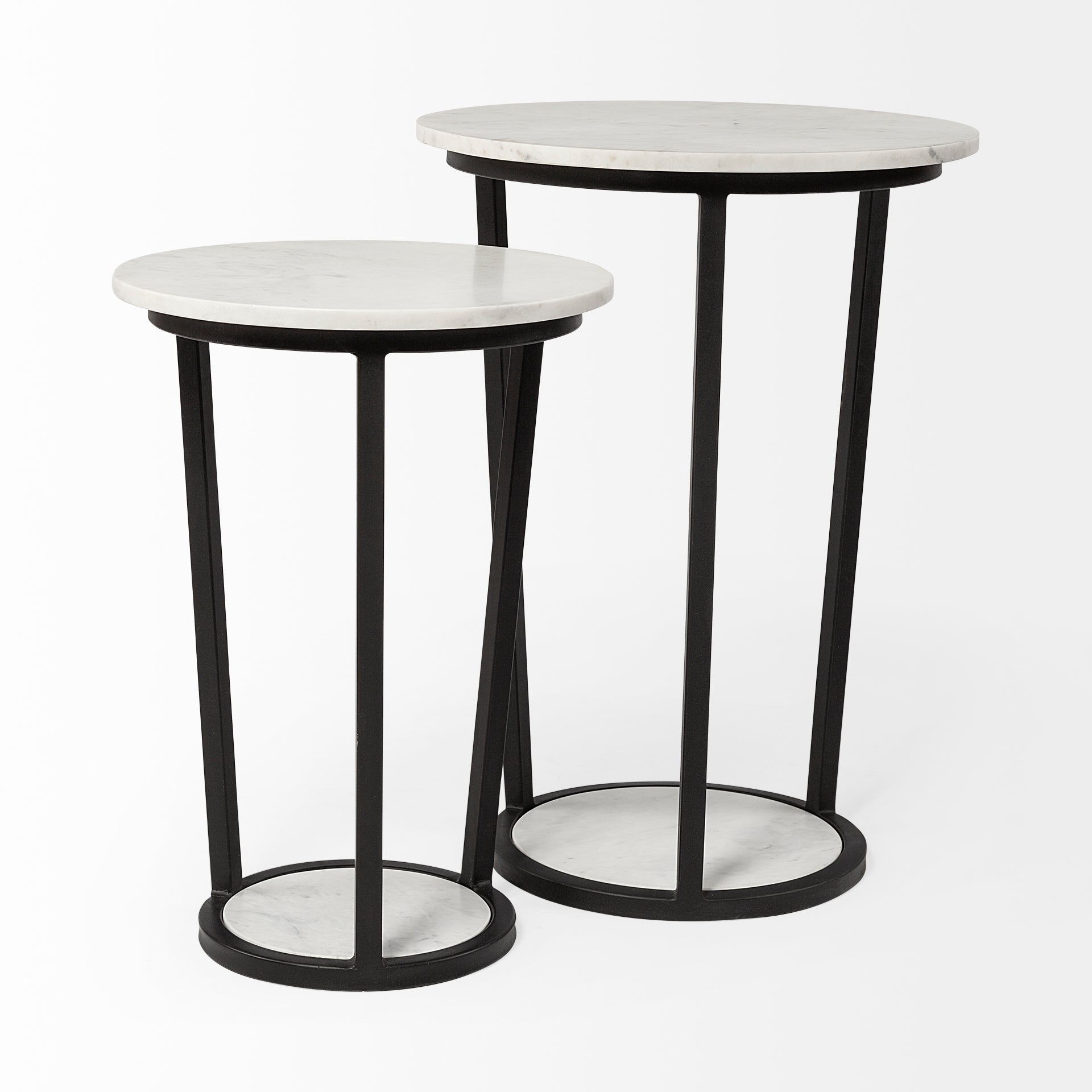 Bombola II (Large) 18L x 18W White Round Marble Top W/Black Metal Frame Accent Table