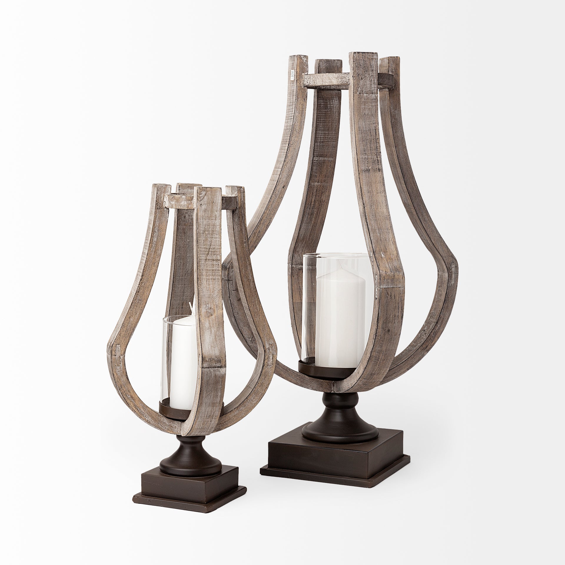 Brillion Small Rustic Wood Metal Table Candle Holder