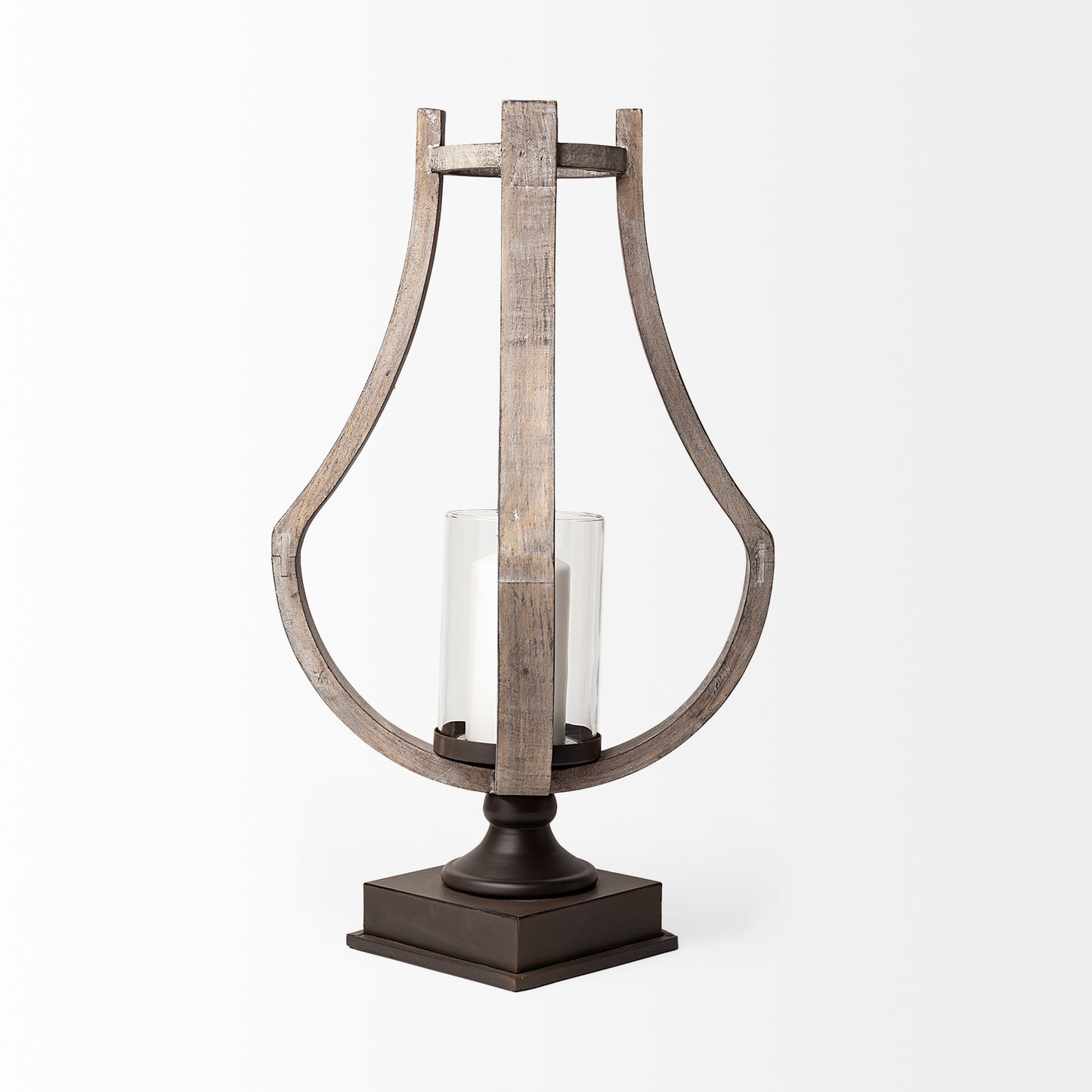 Brillion Large Rustic Wood Metal Table Candle Holder
