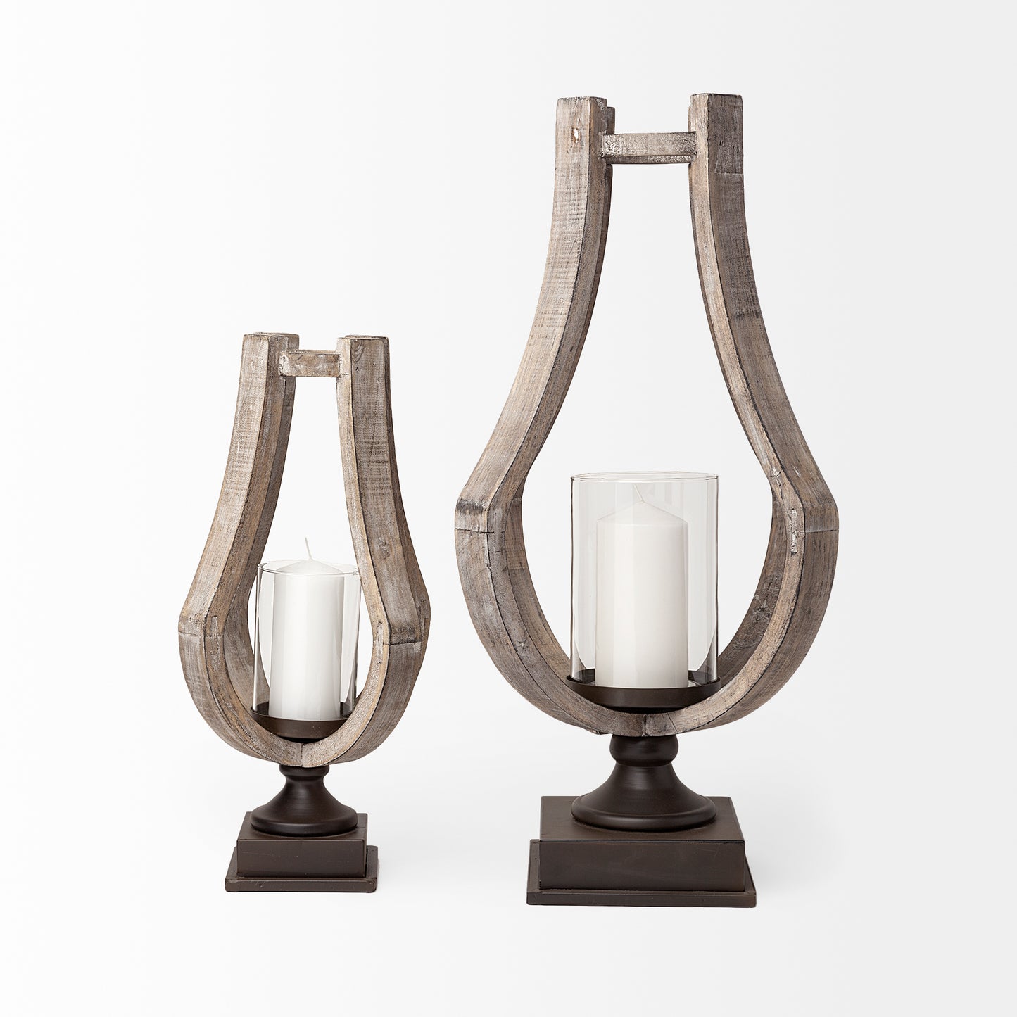 Brillion Large Rustic Wood Metal Table Candle Holder