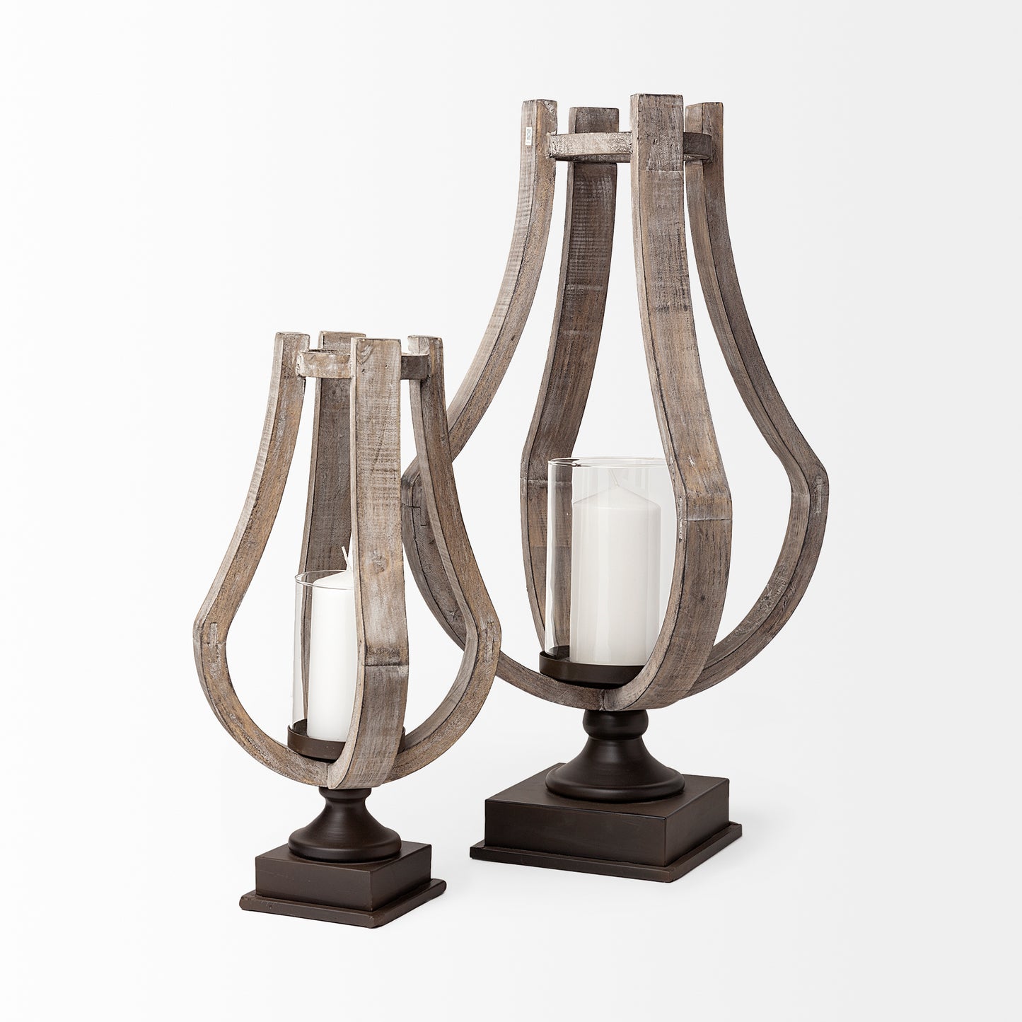 Brillion Large Rustic Wood Metal Table Candle Holder