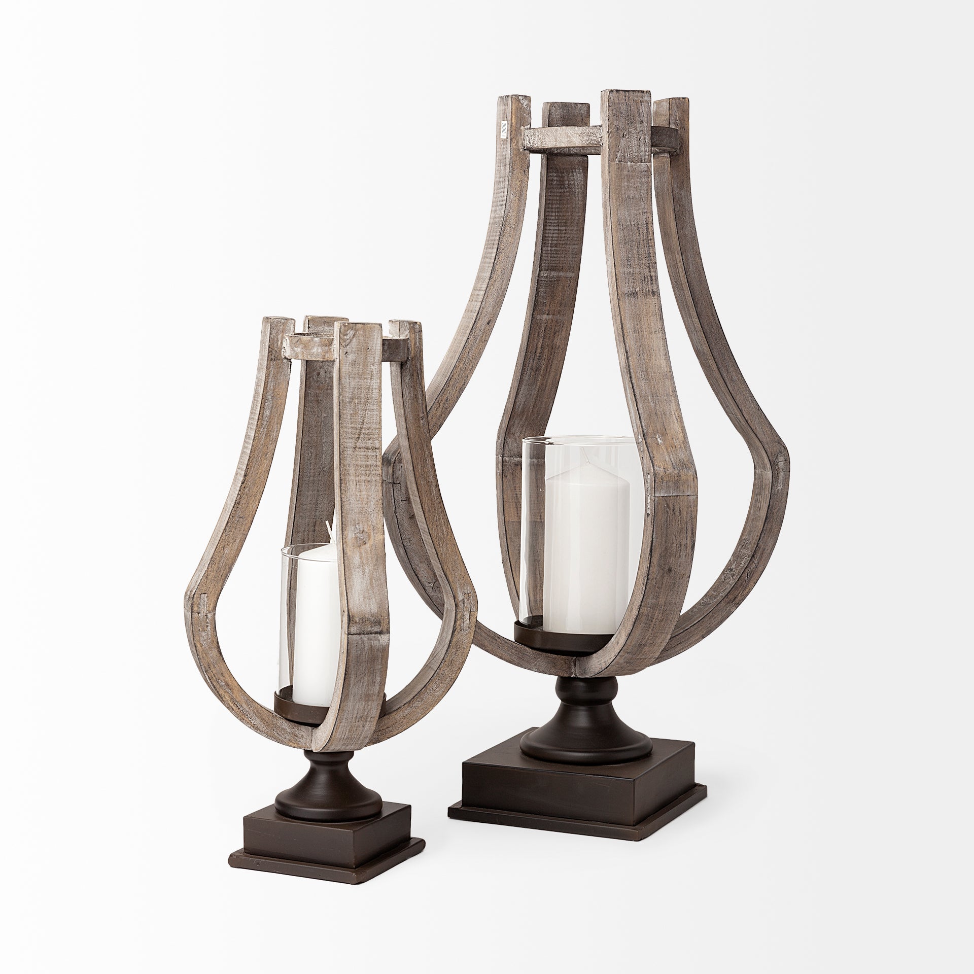 Brillion Large Rustic Wood Metal Table Candle Holder