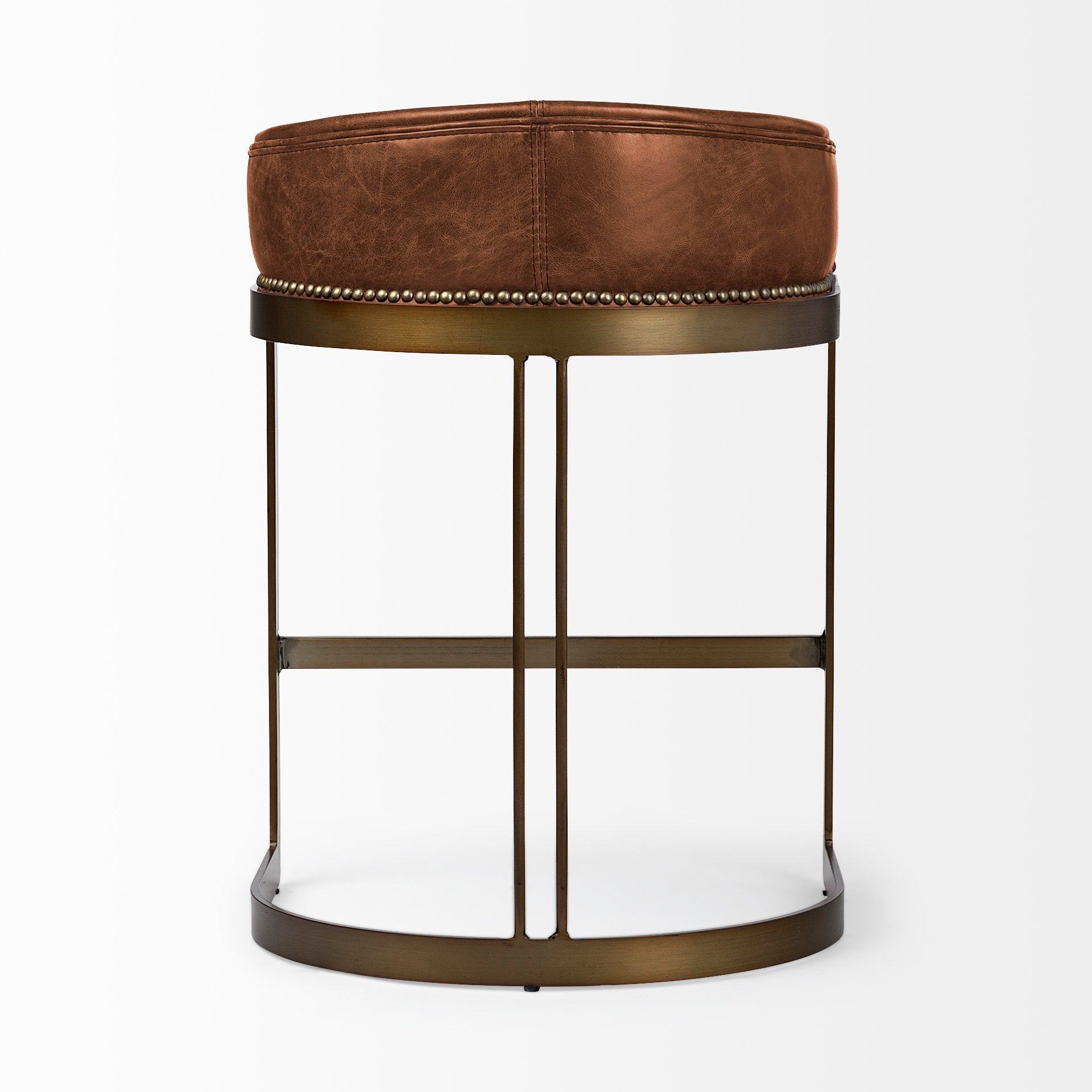 Hollyfield Bar Counter Stool Brown Leather | Gold Metal | Counter - bar-stools