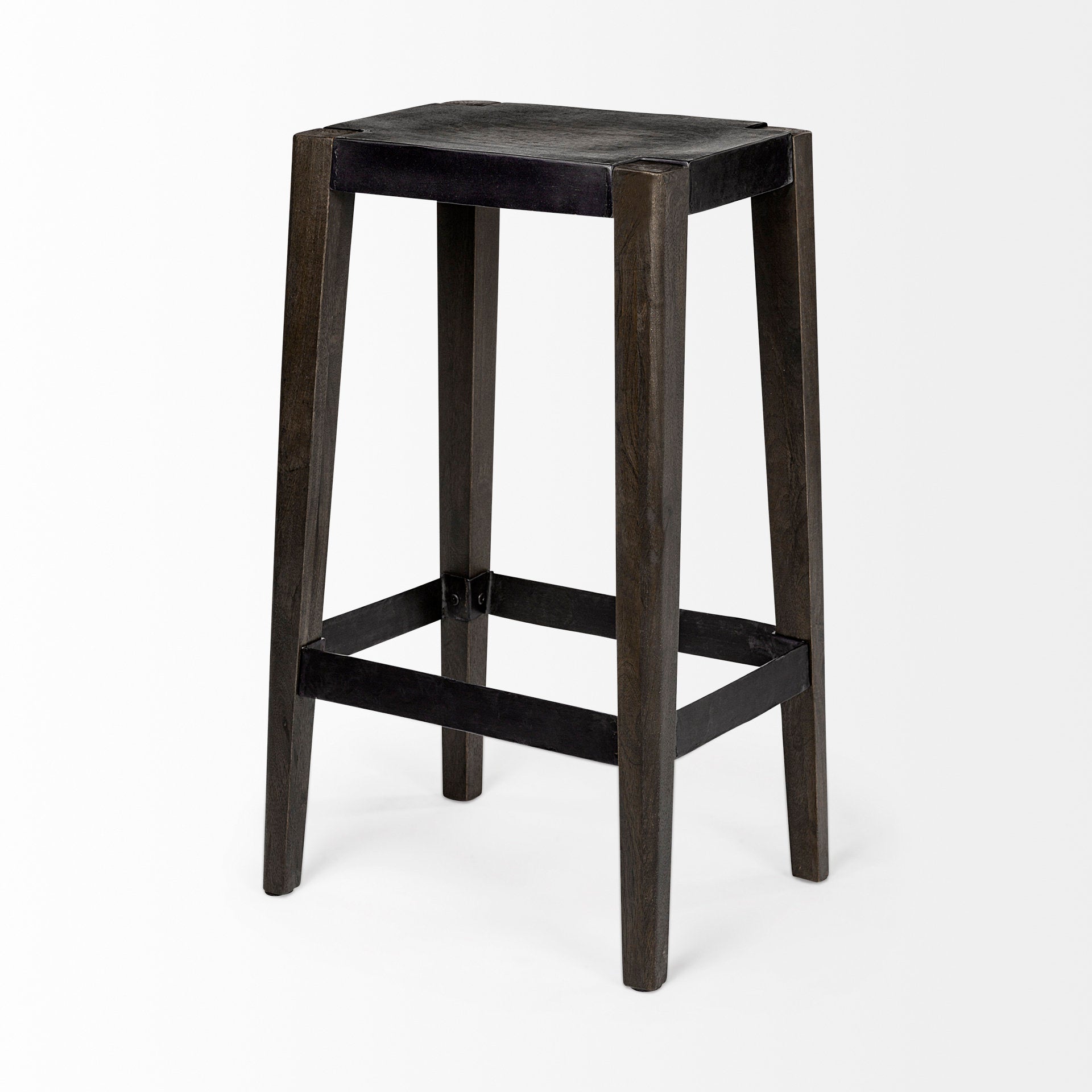 Nell Bar Counter Stool Black Metal | Dark Brown Wood | Bar - bar-stools