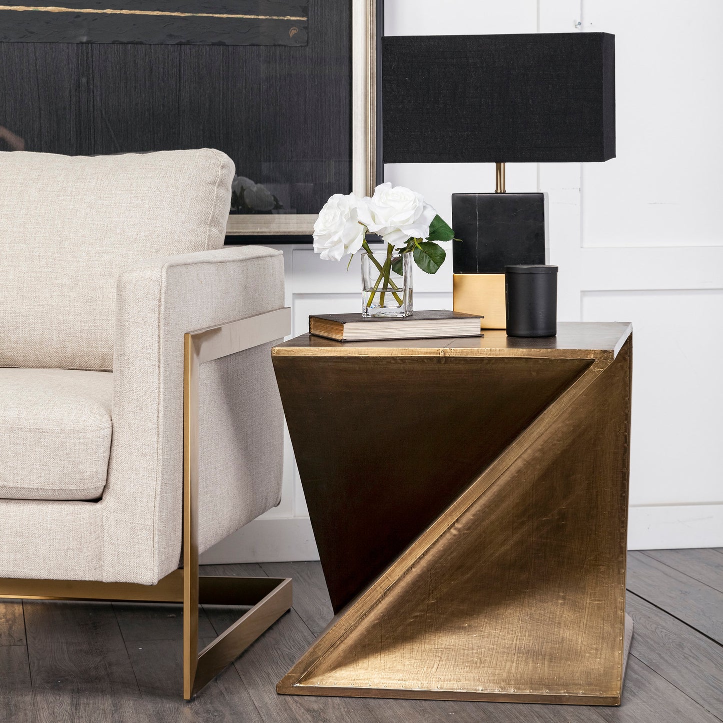 Zelda 20L x 20W Gold Metal-Cladded Z-Shaped Wooden Accent Table