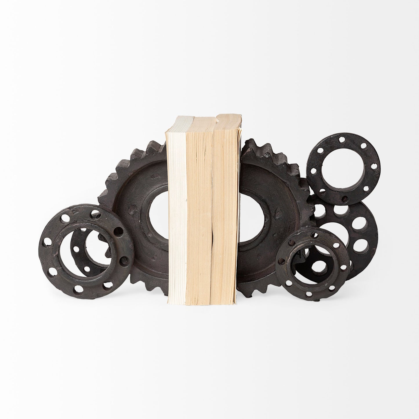Cogsworth Set of 2 14L x 4W Brown Resin Industrial Gear Bookends