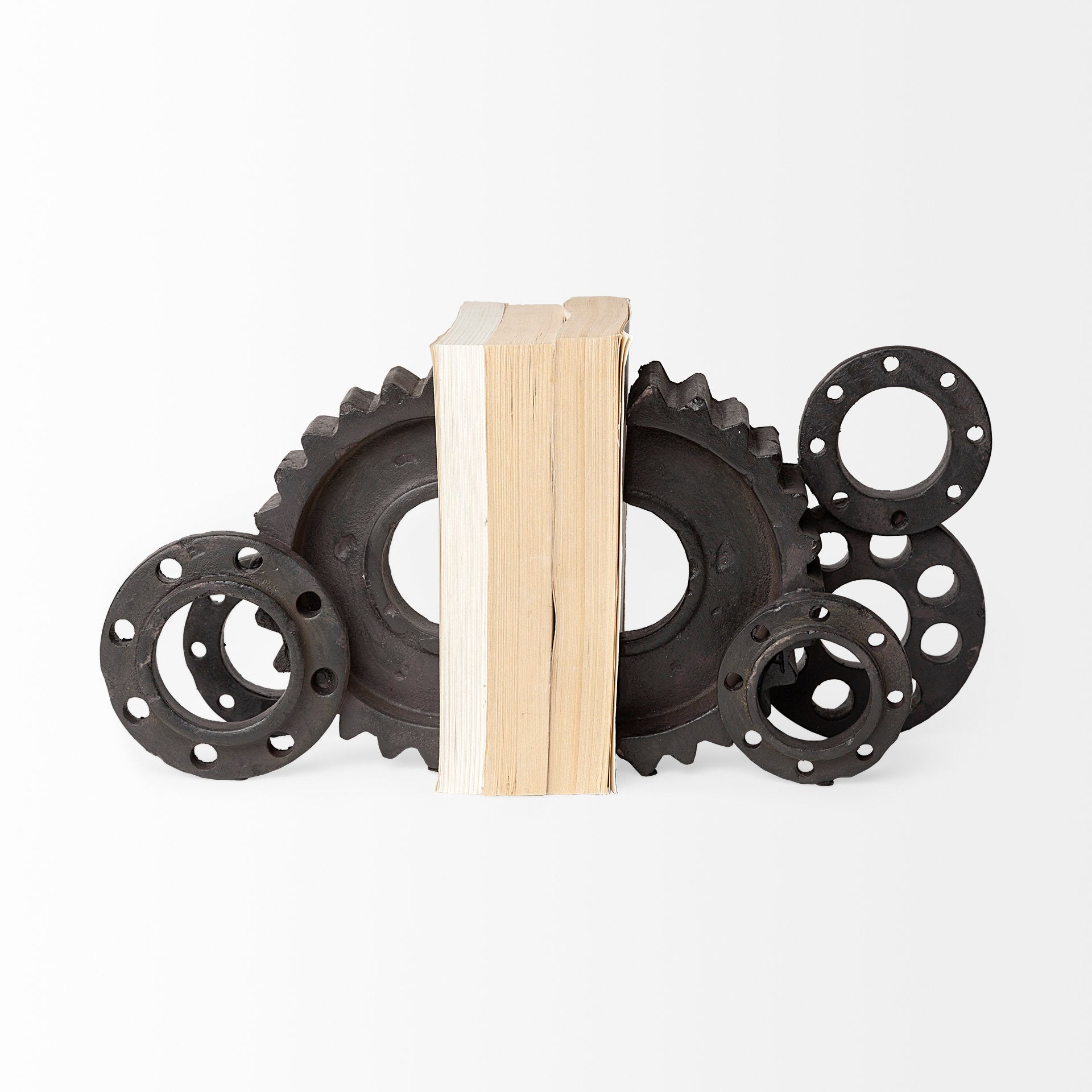 Cogsworth Set of 2 14L x 4W Brown Resin Industrial Gear Bookends