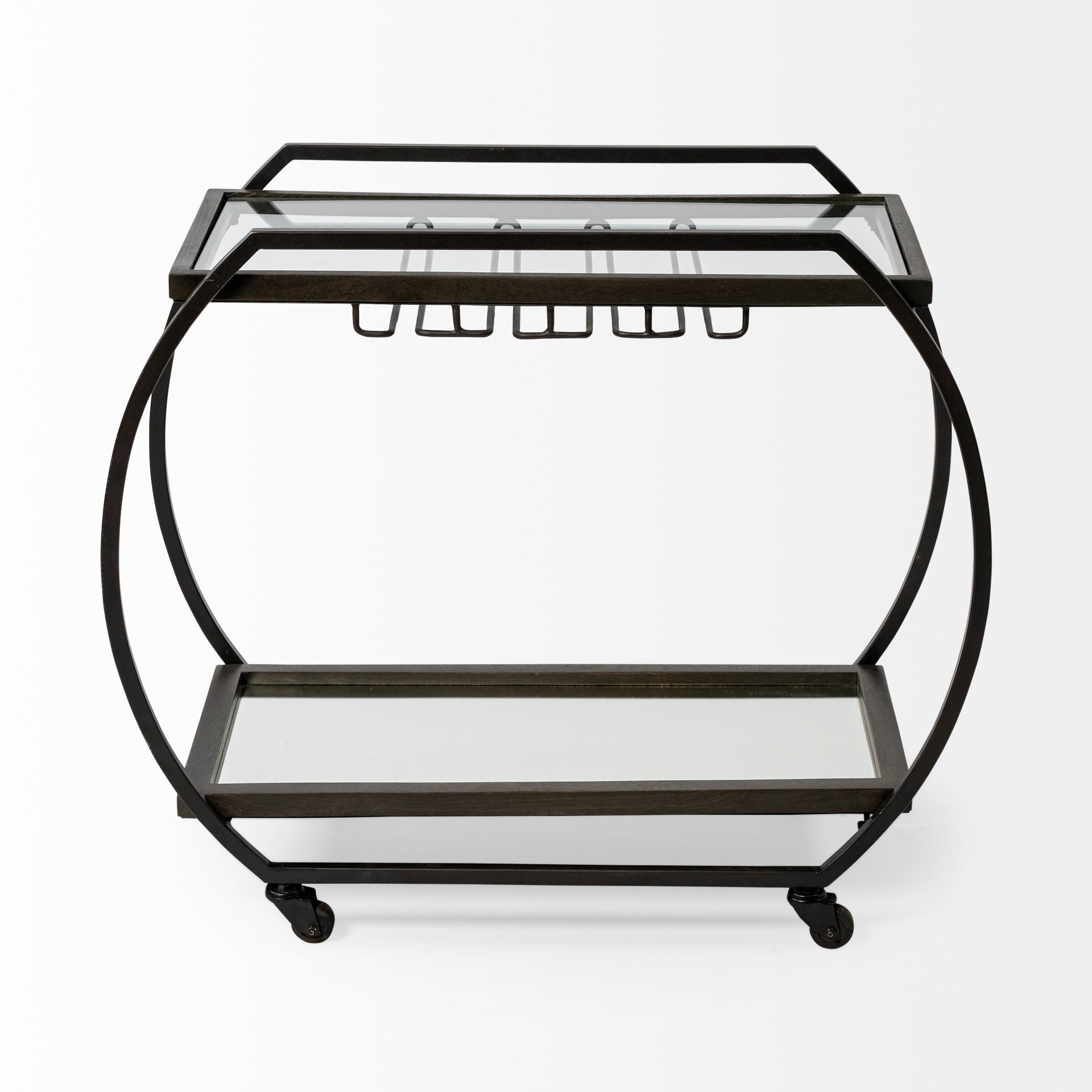 Chriselle Black Metal And Glass Two Tier Bar Cart