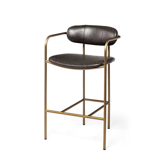 Parker Bar Counter Stool Brown Faux Leather | Gold Metal | Counter - bar-stools