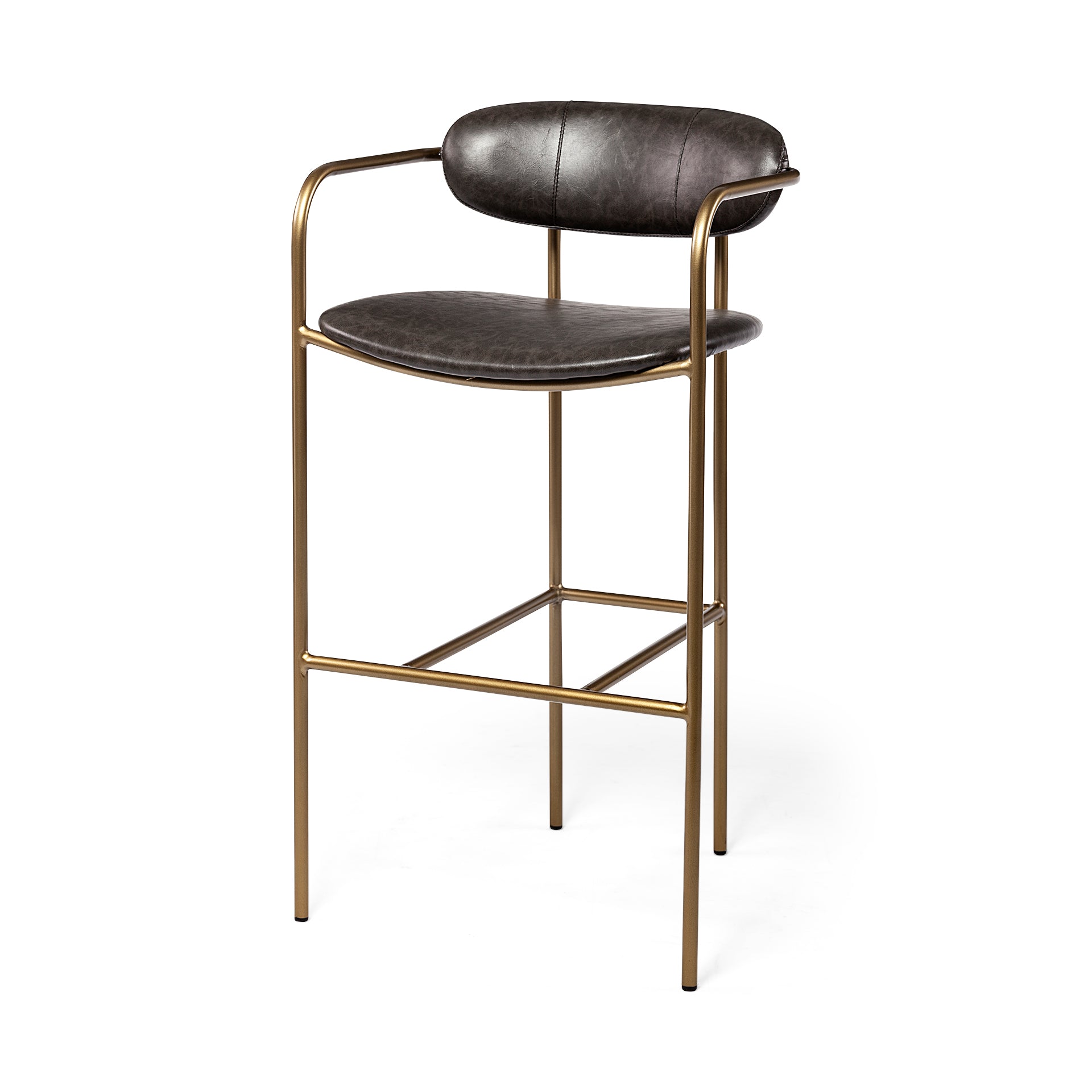 Parker Bar Counter Stool Brown Faux Leather | Gold Metal | Bar - bar-stools