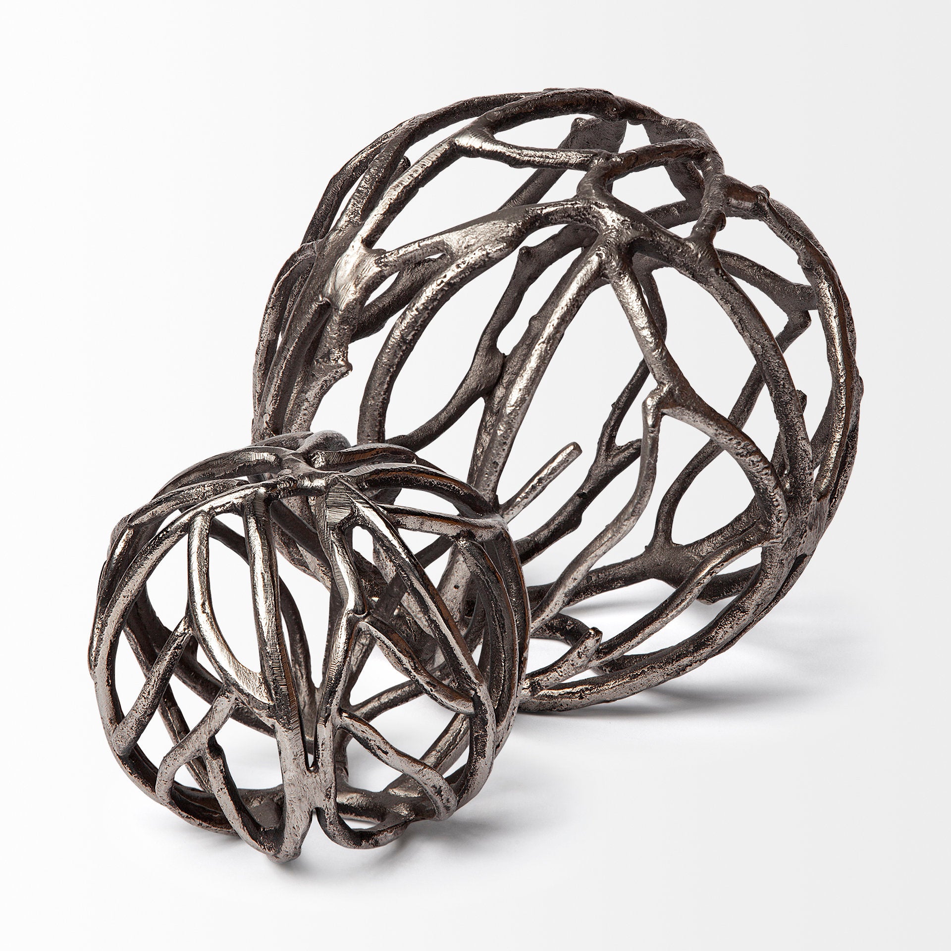 Sphaira II Large 7L x 7W Silver Cast Aluminum Decorative Tree Branch Orb