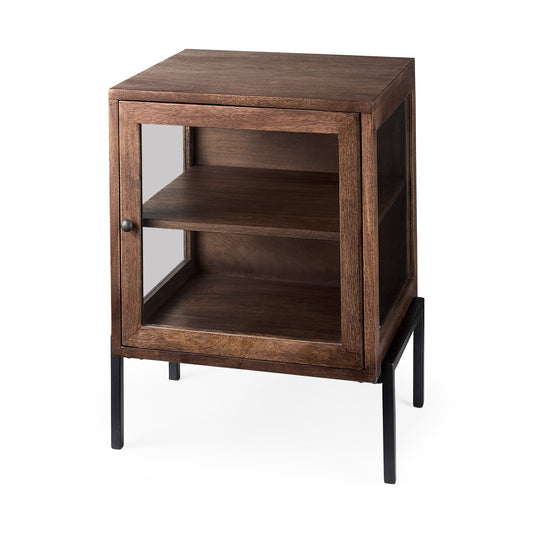 Arelius End Side Table Medium Brown Wood | Black Metal - end-and-side-tables