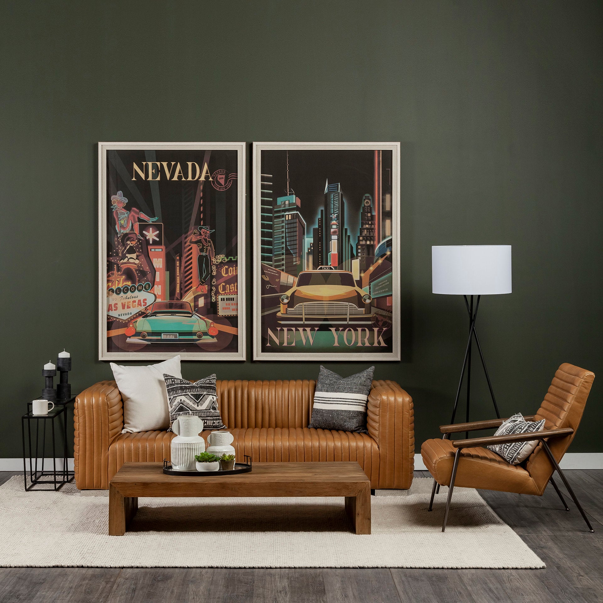 Grosjean Brown Leather Wrap Metal Frame Accent Chair