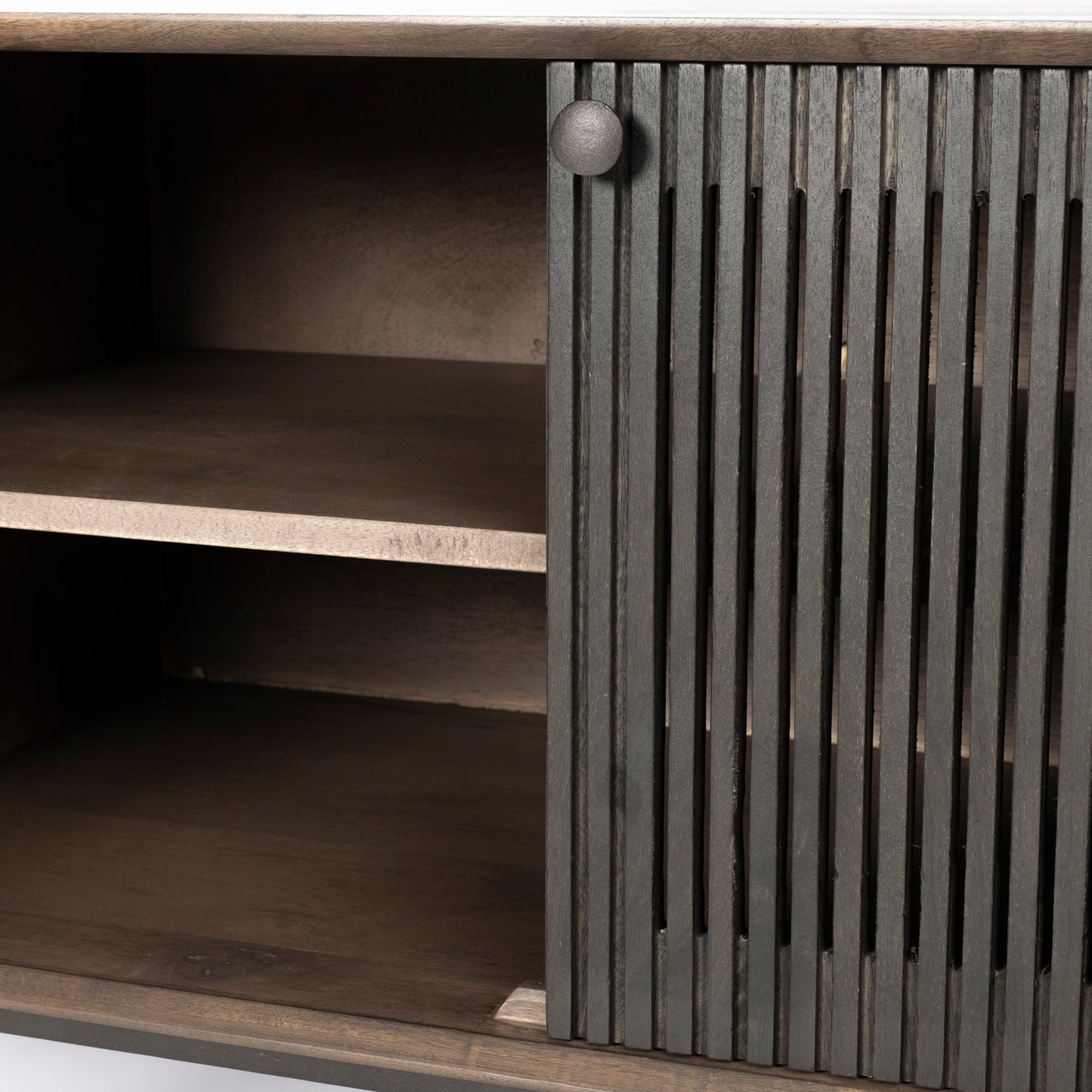 Grace I Two-Toned Brown Solid Wood TV Stand Media Console with Slated Doors, TV up to 82"