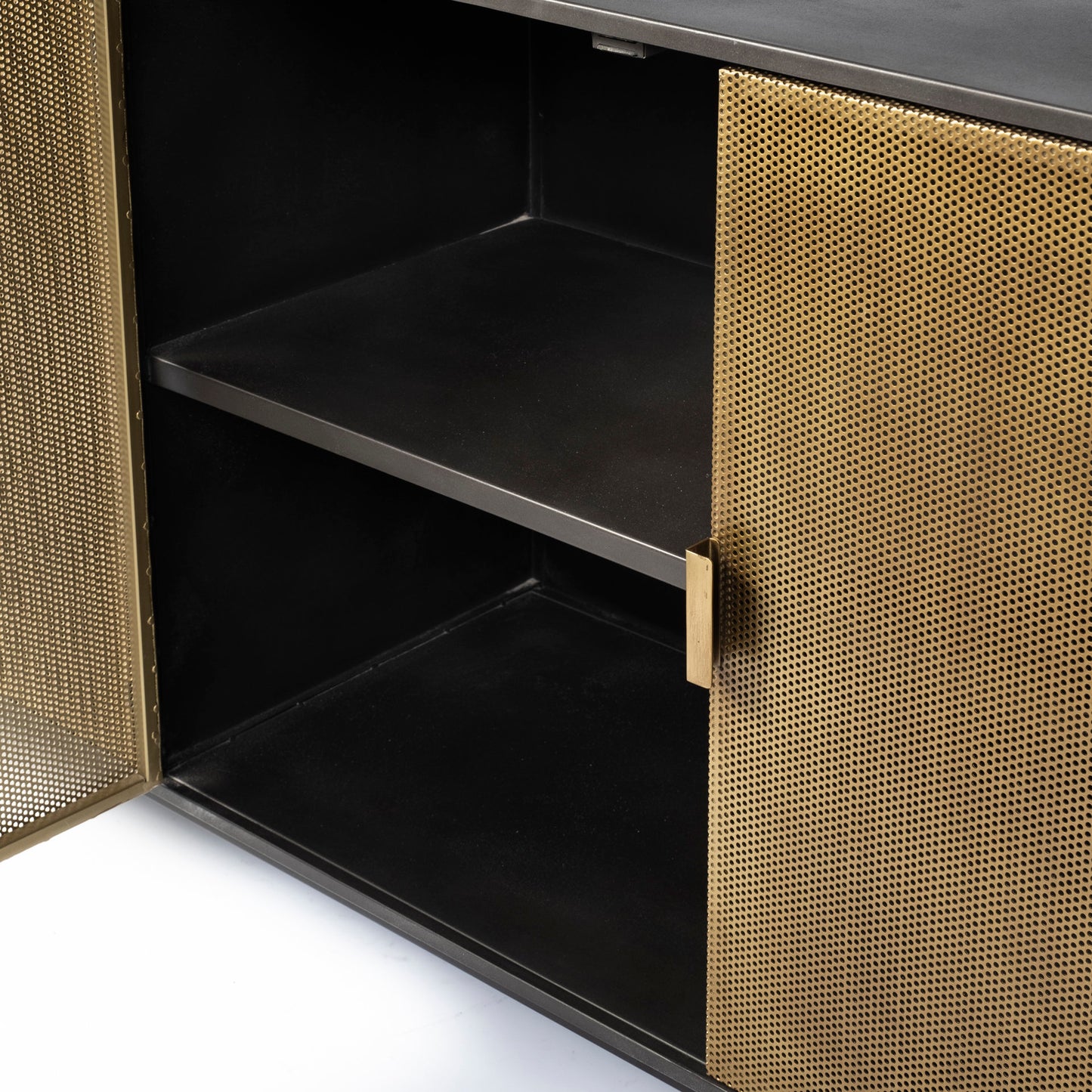 Newsome II 79Lx16Wx33H Black and Gold Metal 4 Cabinet Door Sideboard