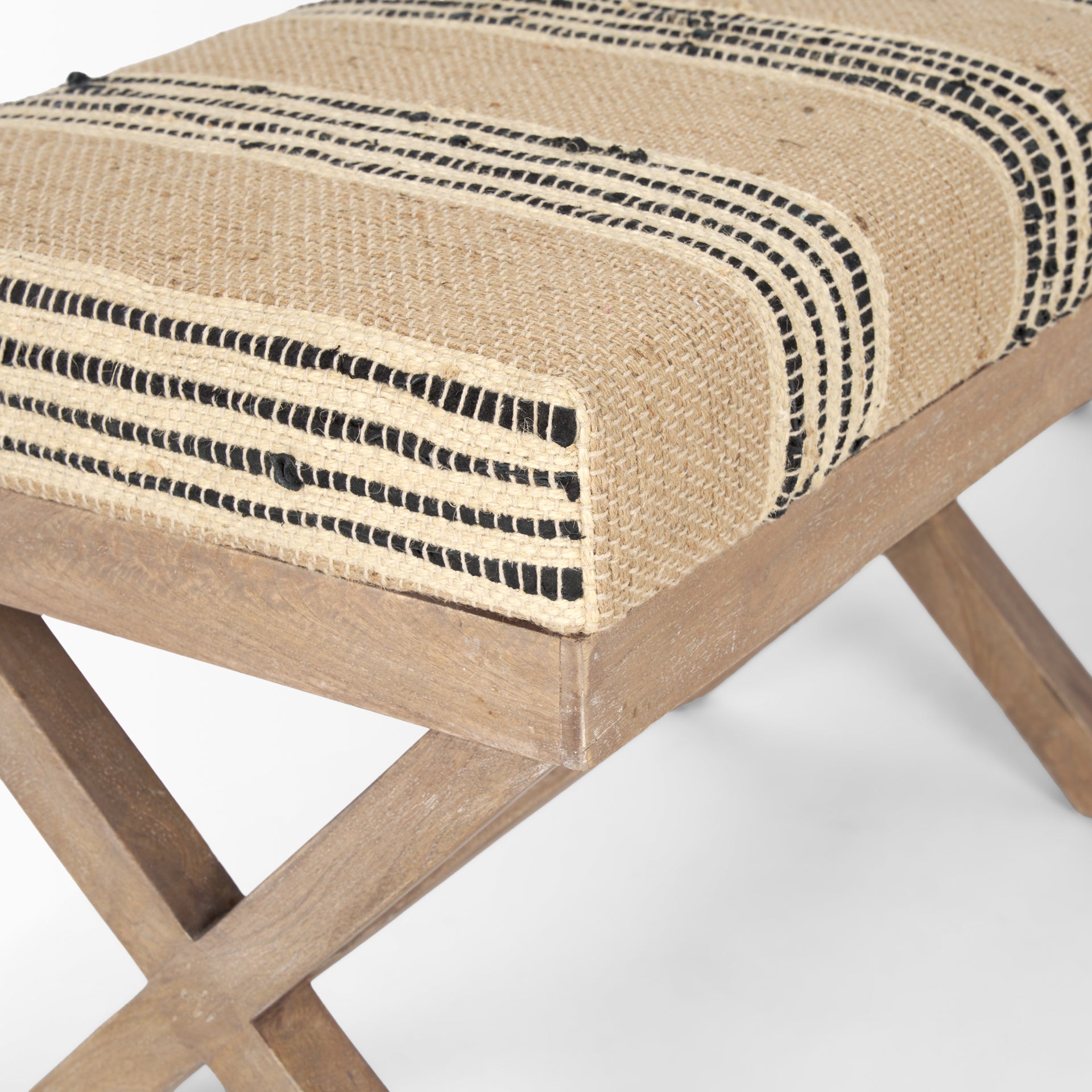 Solis 50L x 16W Brown Base Upholstered Beige/Black Stripe Seat Accent Bench