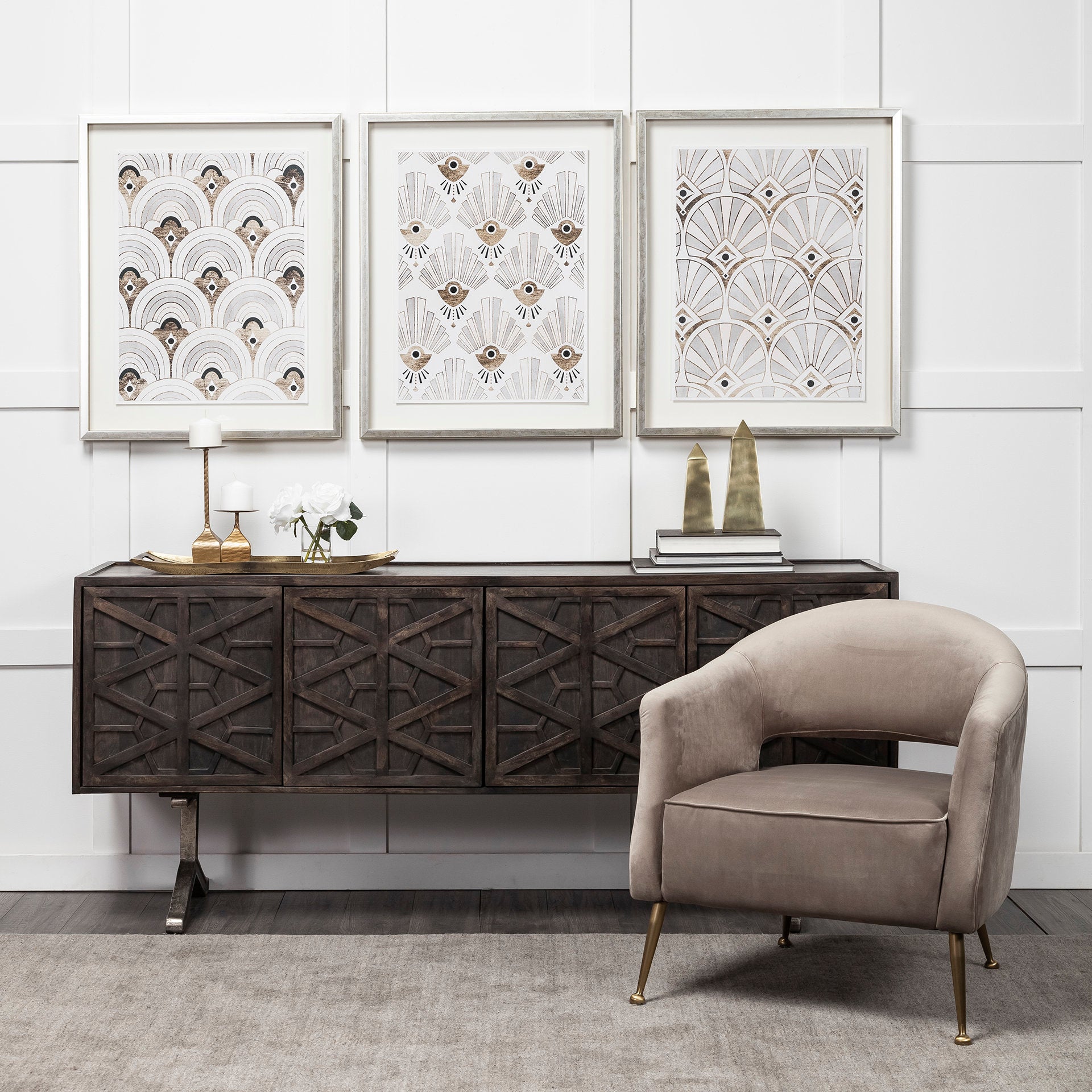 Hollandsworth Sideboard Brown Wood | Nickel Tone Metal - sideboards-and-buffets