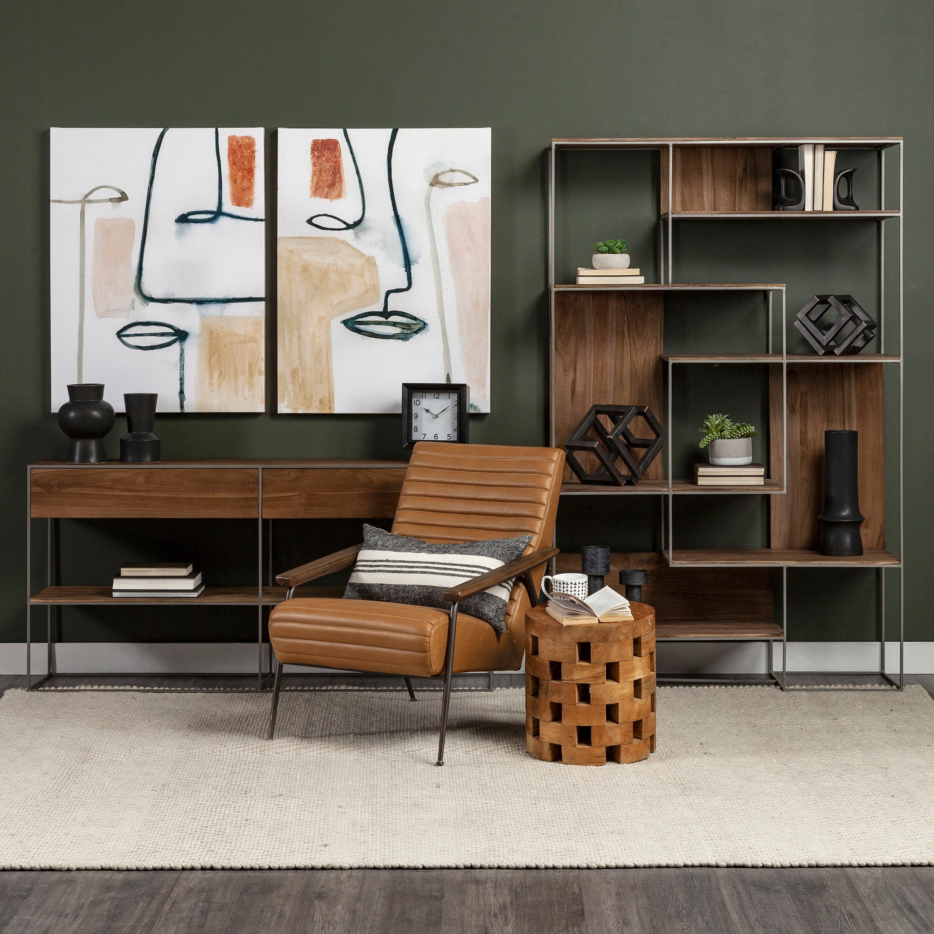 Grosjean Brown Leather Wrap Metal Frame Accent Chair