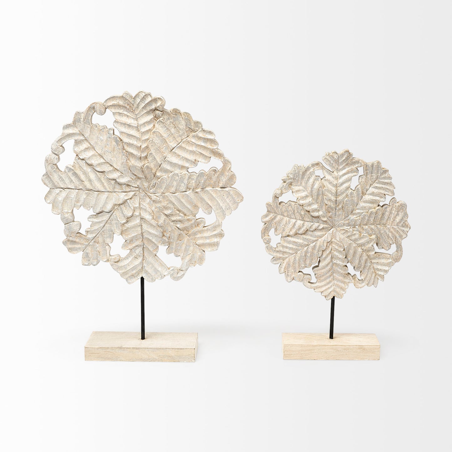 Kamara II (Large) 16L x 4W White Washed Wood W/Antiqued Silver  Botanical Decorative Object
