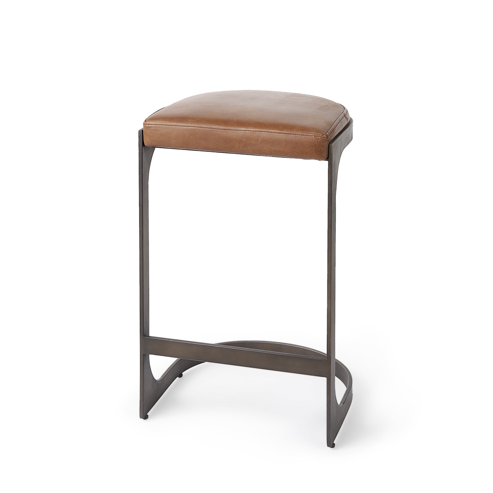 Tyson 17L x 18W x 28H Brown Leather W/ Metal Frame Counter Stool