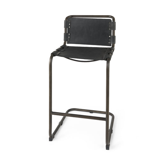 Berbick Bar Counter Stool Black Leather | Gray Metal | Bar - bar-stools