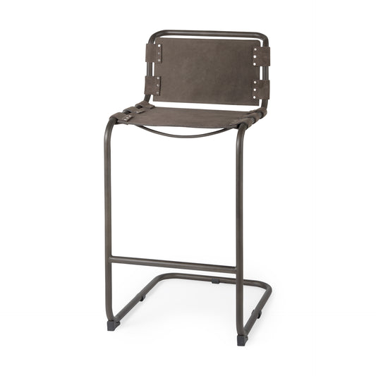 Berbick Bar Counter Stool Brown/Gray Suede | Gray Metal | Bar - bar-stools