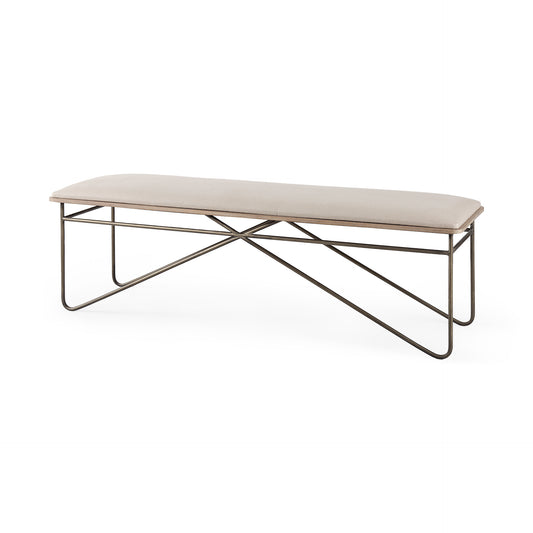 Camille Bench Cream Fabric | Antique Gold Metal - benches