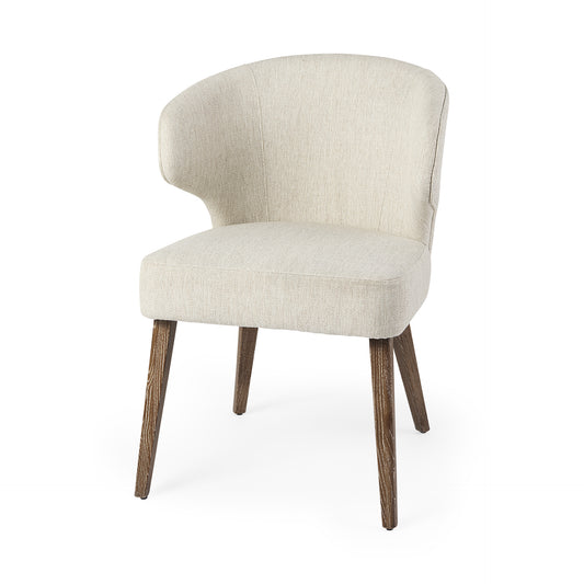 Niles 20" Seat Height Cream Fabric Seat W/ Medium Brown Wooden Legs Wingback  Dining Chair