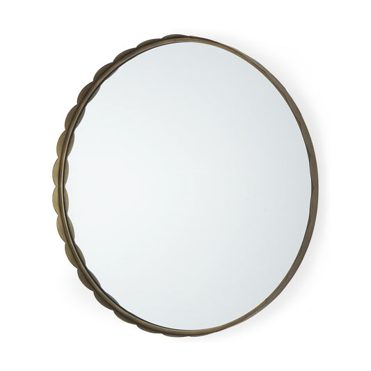 Adelaide 29.7" Gold Metal Scallop Edge Round Mirror