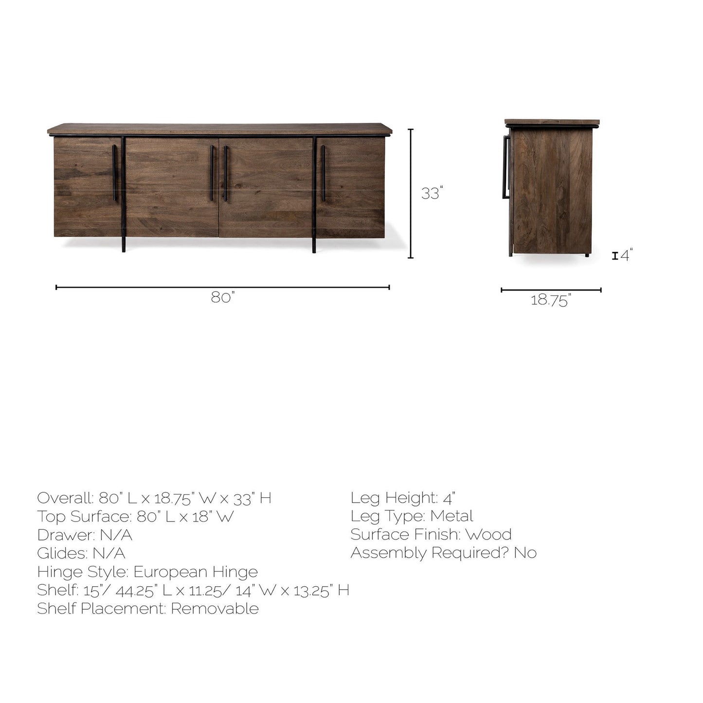 Maddox Sideboard Brown Wood | Black Metal - sideboards-and-buffets