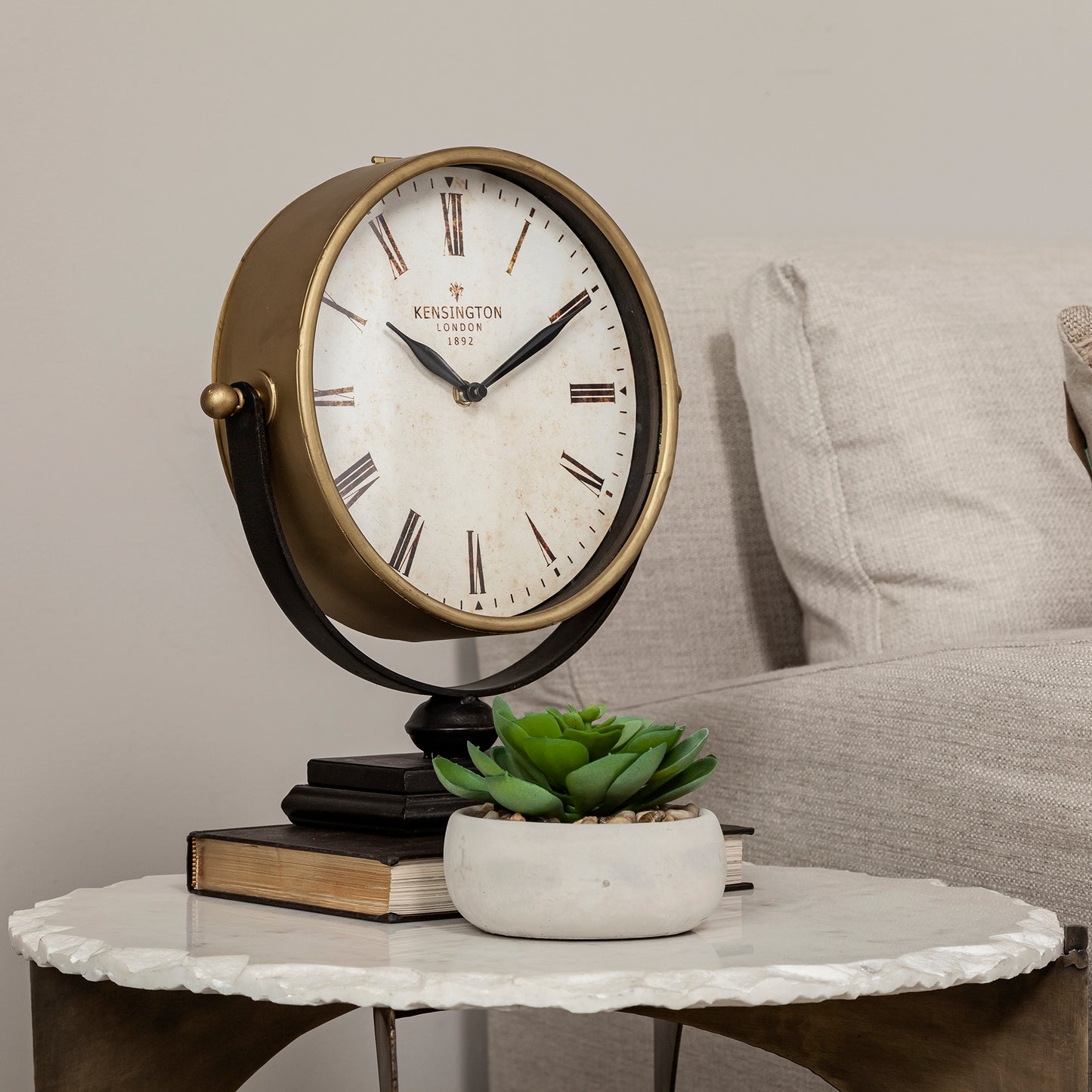 Houston Gold Metal Half Moon Base Table Clock