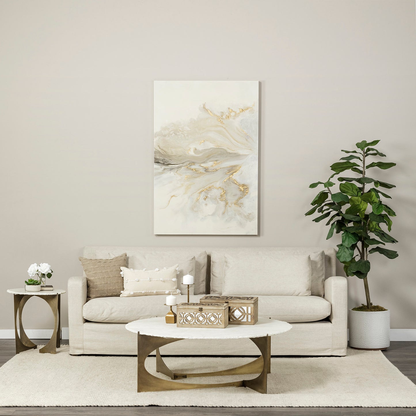 Denly II 92.5W  Beige Slipcover Three Seater Sofa