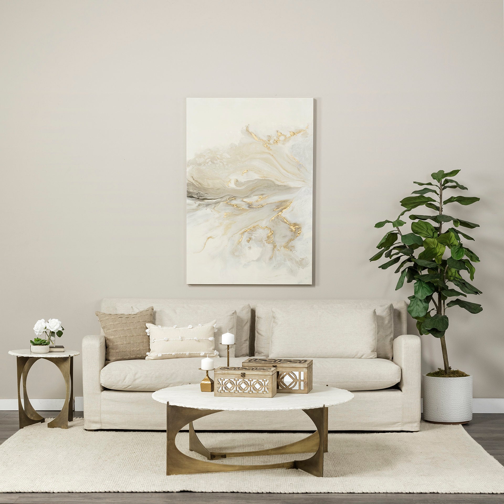 Denly II 92.5W  Beige Slipcover Three Seater Sofa