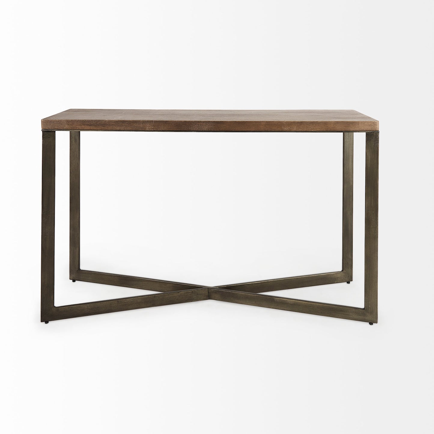 Faye 50L x 15W x 30H Medium Brown Wood W/Antique Nickel Metal Base Console Table