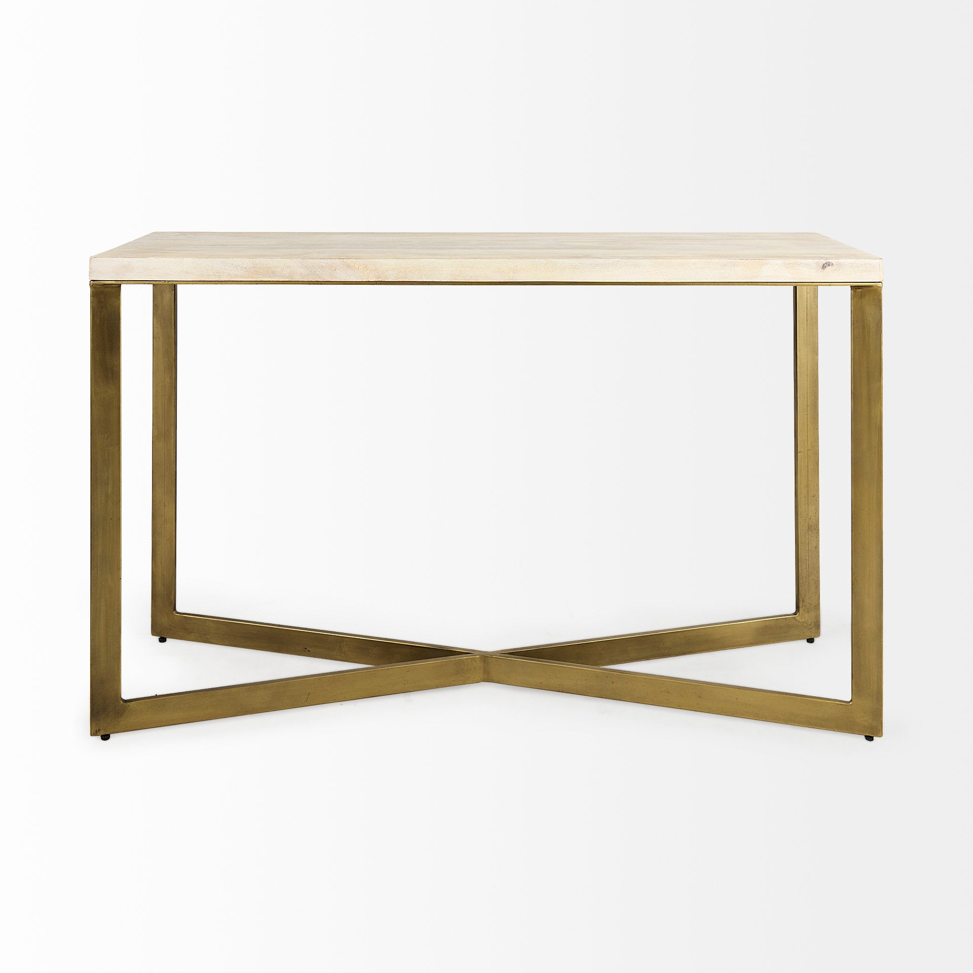 Faye 50L x 15W x 30H Beige Finished Wood W/Gold Metal Base Console Table
