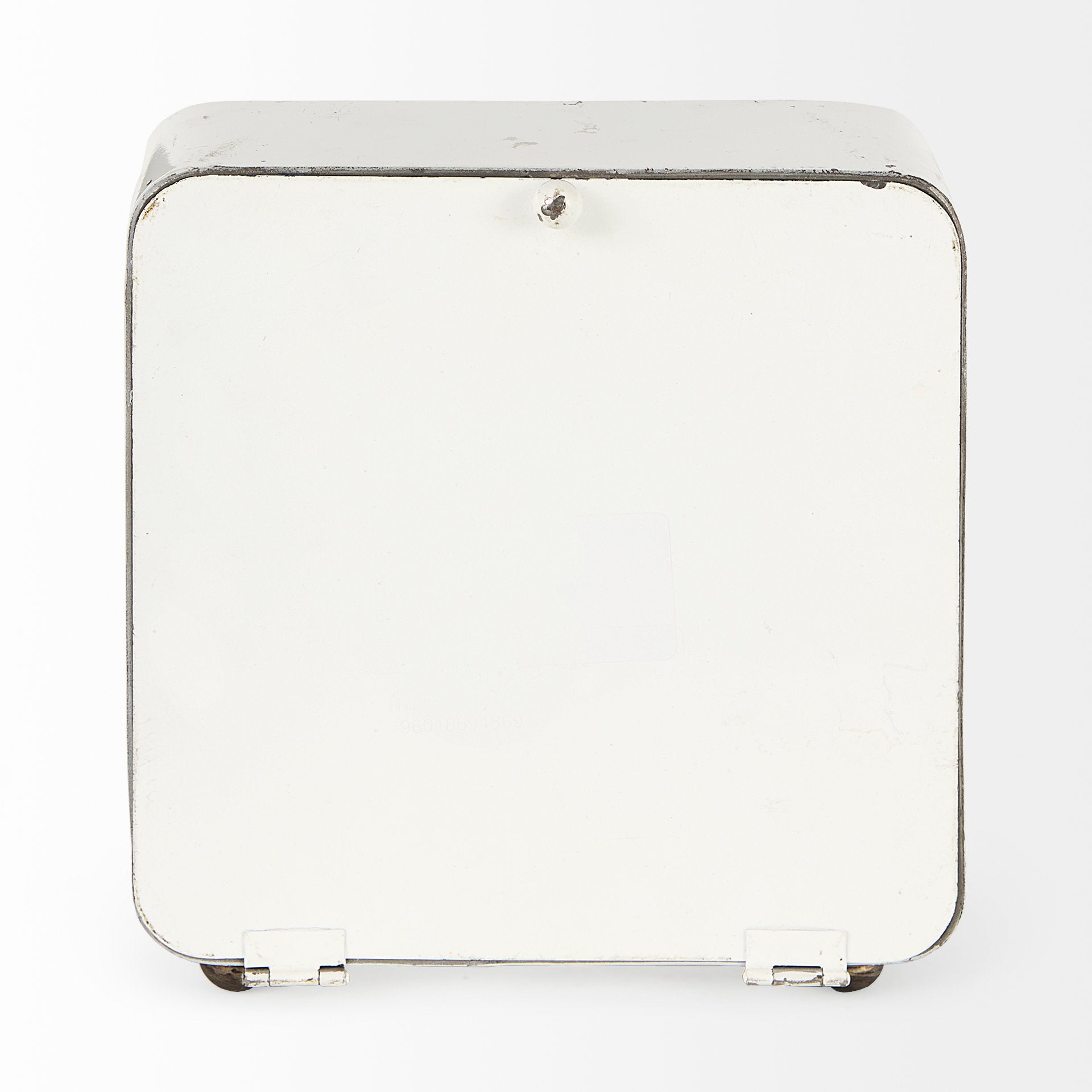Karl 8.0L x 2.8W x 8.8H Rustic White Iron Rounded Square Table Clock