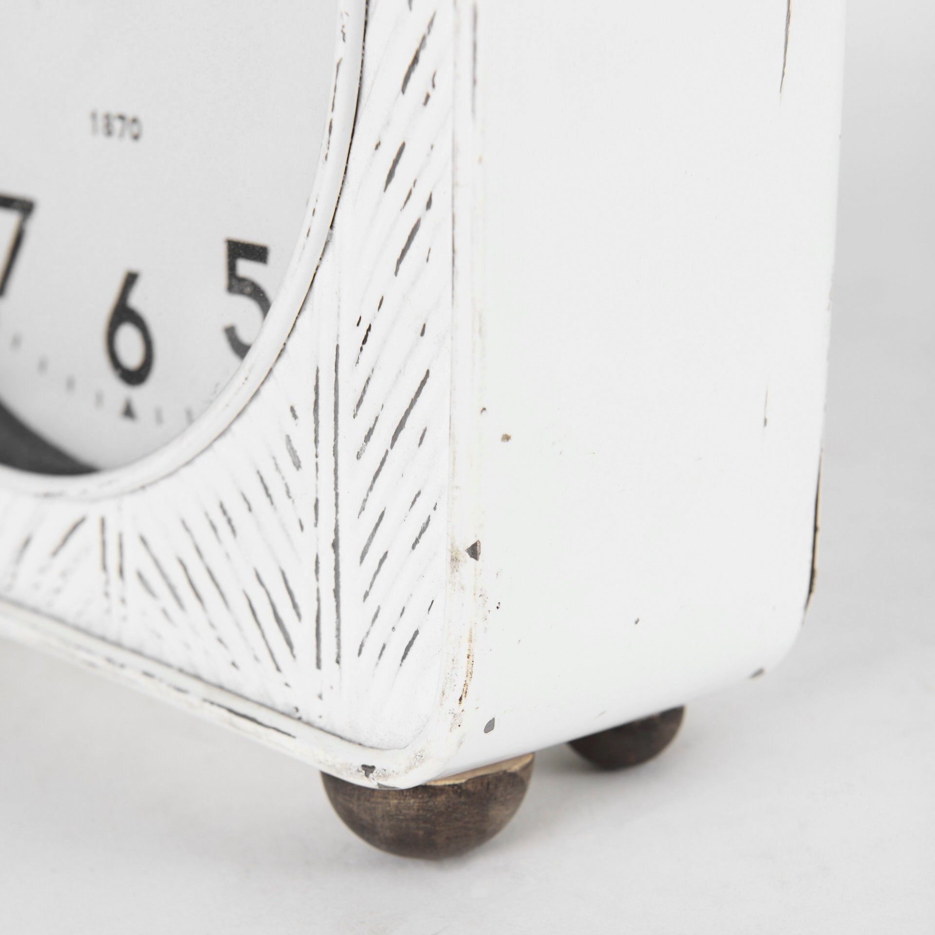 Karl 8.0L x 2.8W x 8.8H Rustic White Iron Rounded Square Table Clock
