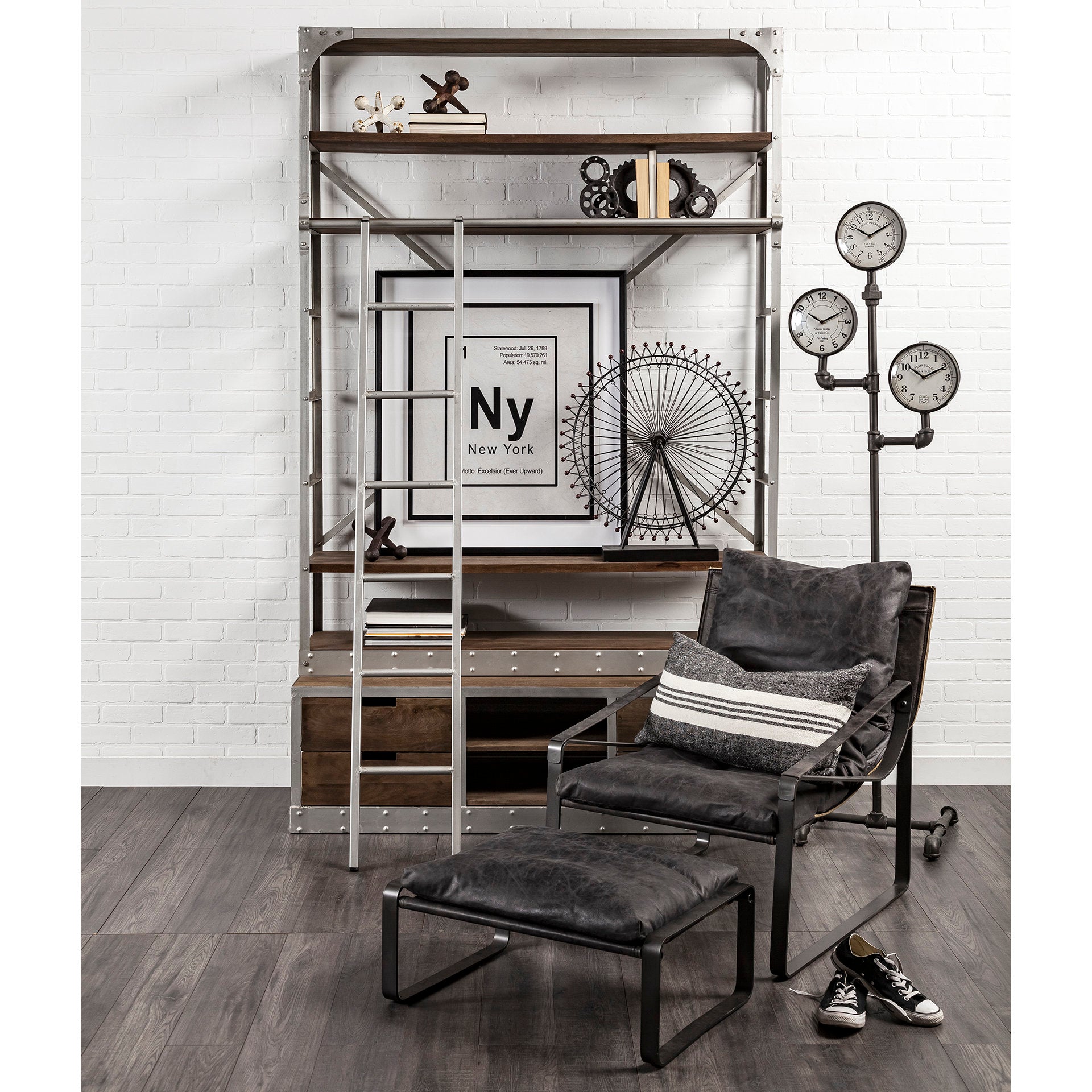 Trifect Black Iron Pipe Three Face Floor Clock