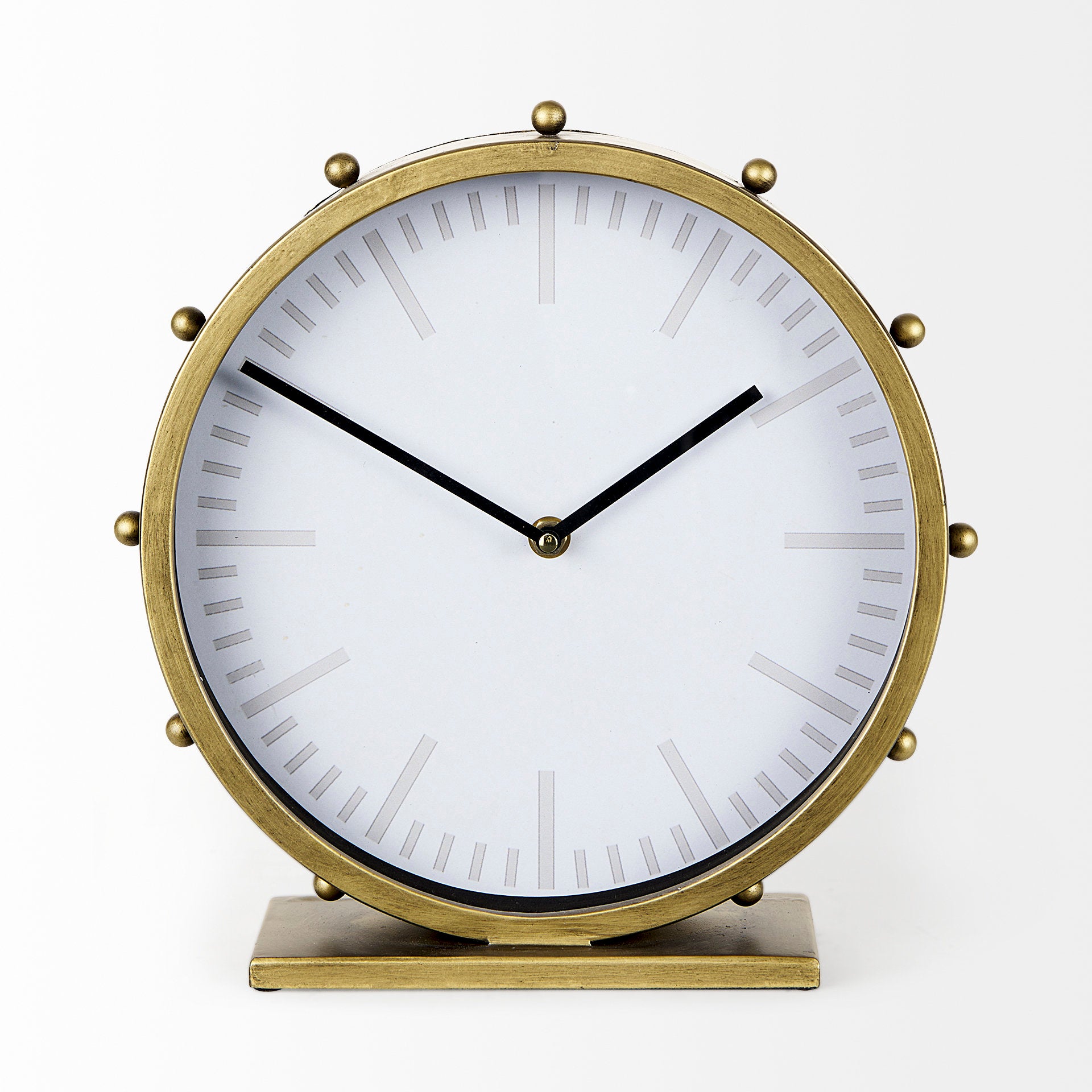Marian 11.0L x 3.1W x 11.0H Gold Metal W/Studs Round Table Clock
