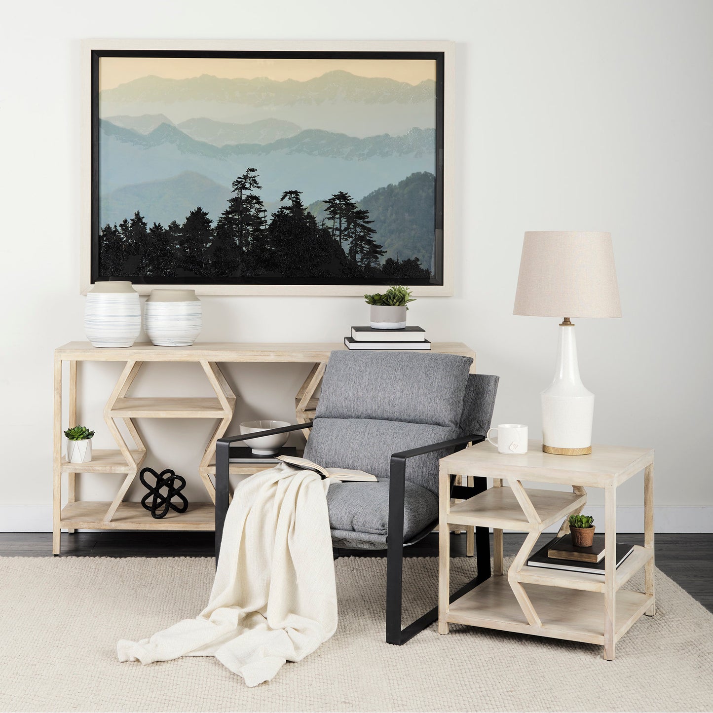 Dayton II 66L x 16W Natural Wooden Multi-Level Shelf Console Table