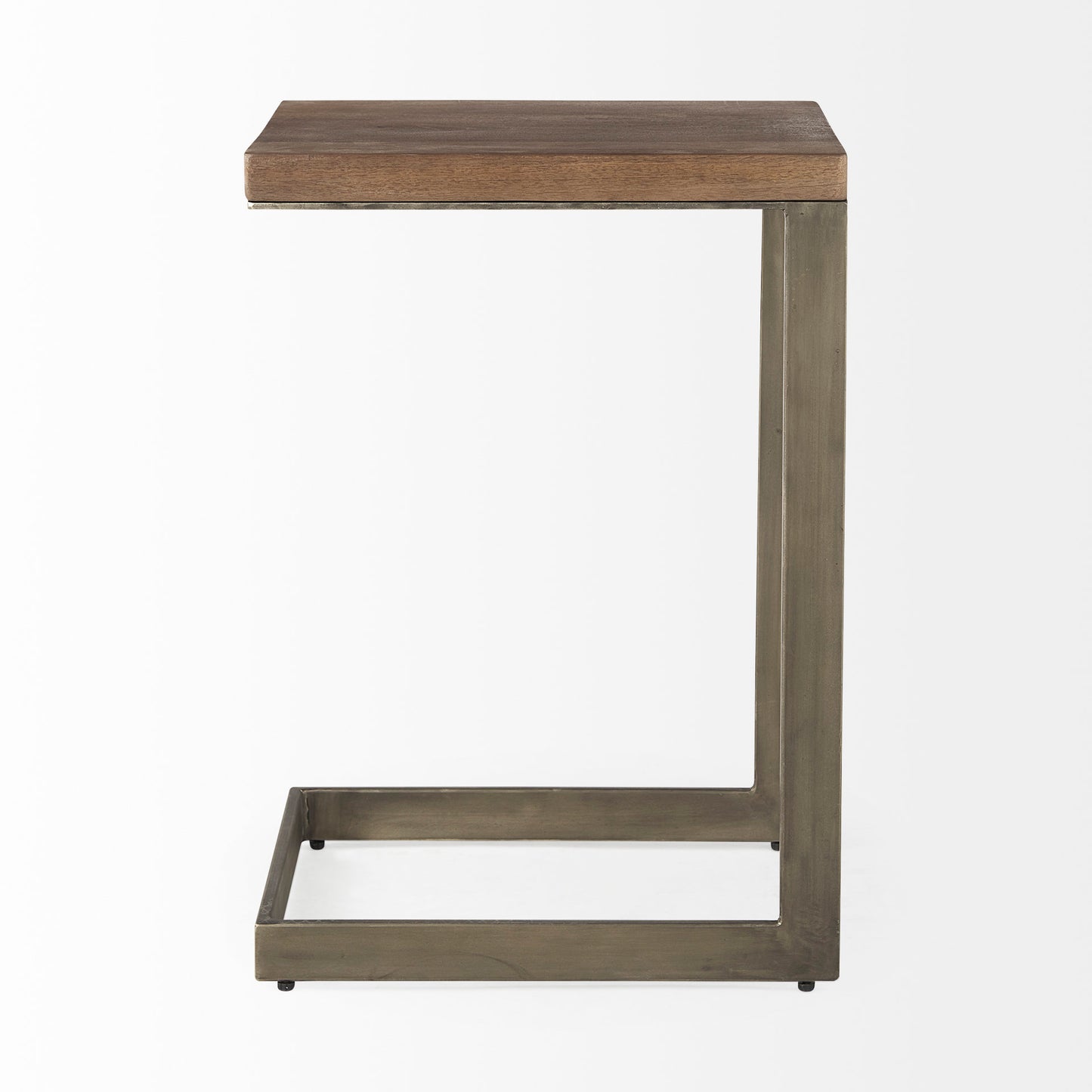 Faye C End Side Table Medium Brown Wood | Gray Metal | C Shaped