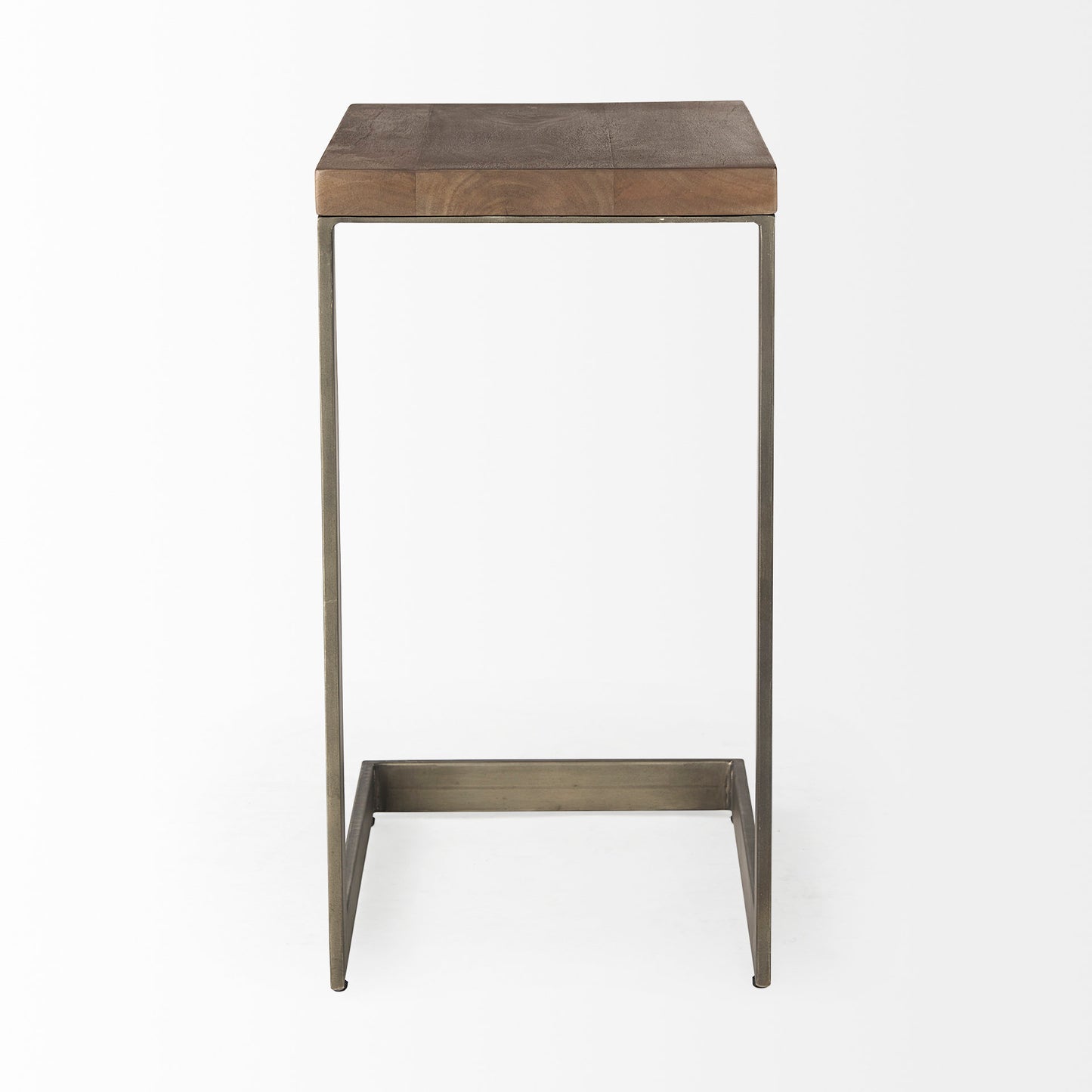 Faye C End Side Table Medium Brown Wood | Gray Metal | C Shaped