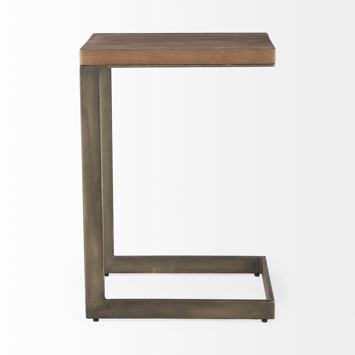 Faye C End Side Table Medium Brown Wood | Gray Metal | C Shaped