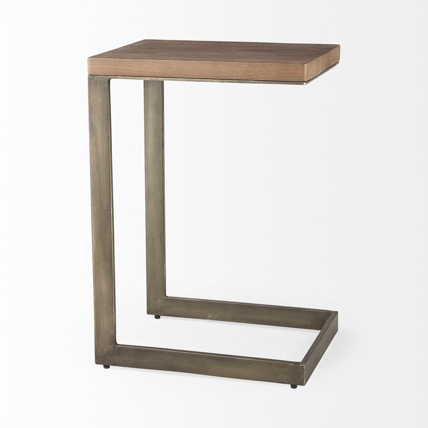 Faye C End Side Table Medium Brown Wood | Gray Metal | C Shaped