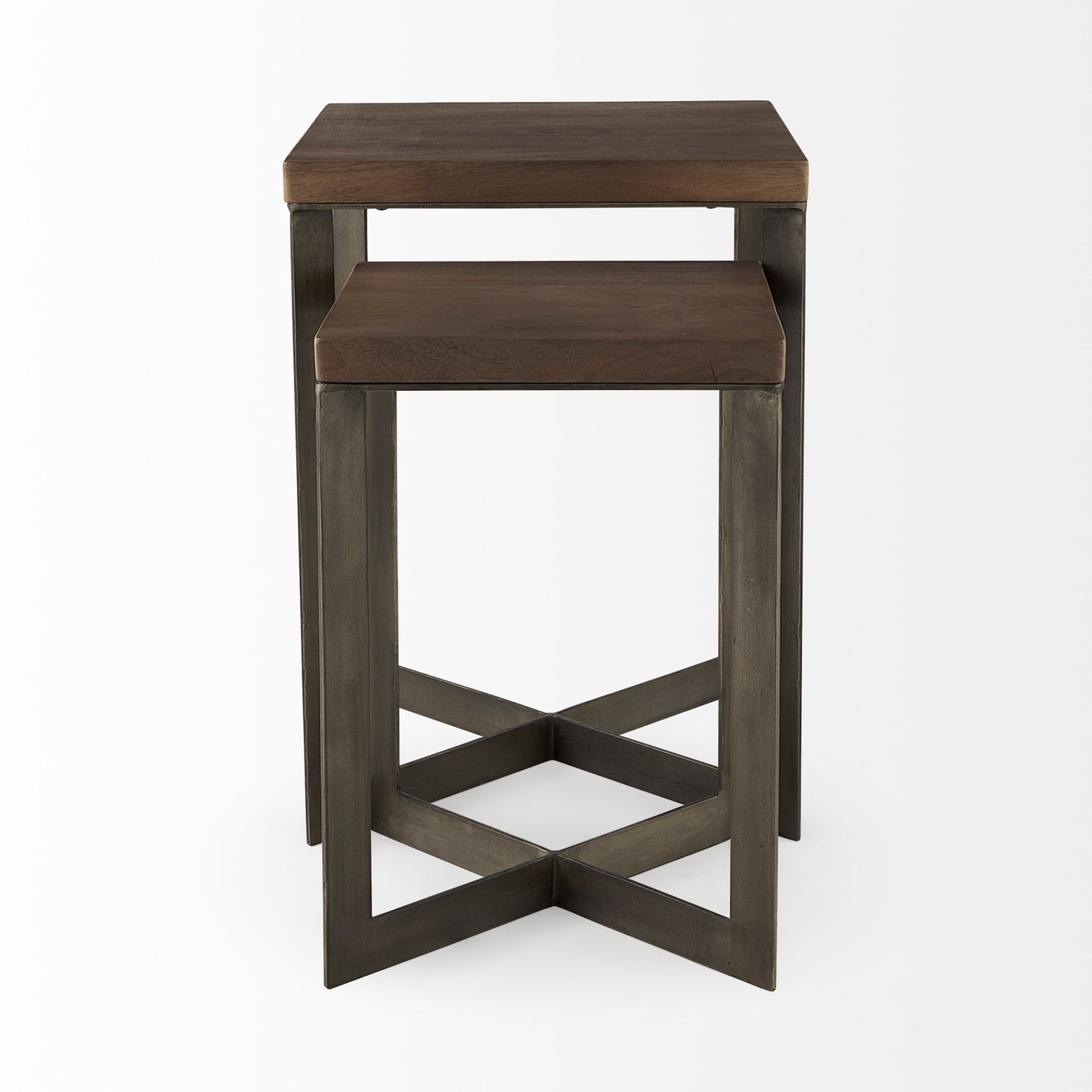 Faye (Set of 2) End Side Table Medium Brown Wood | Gray Metal | Set of 2 - end-and-side-tables