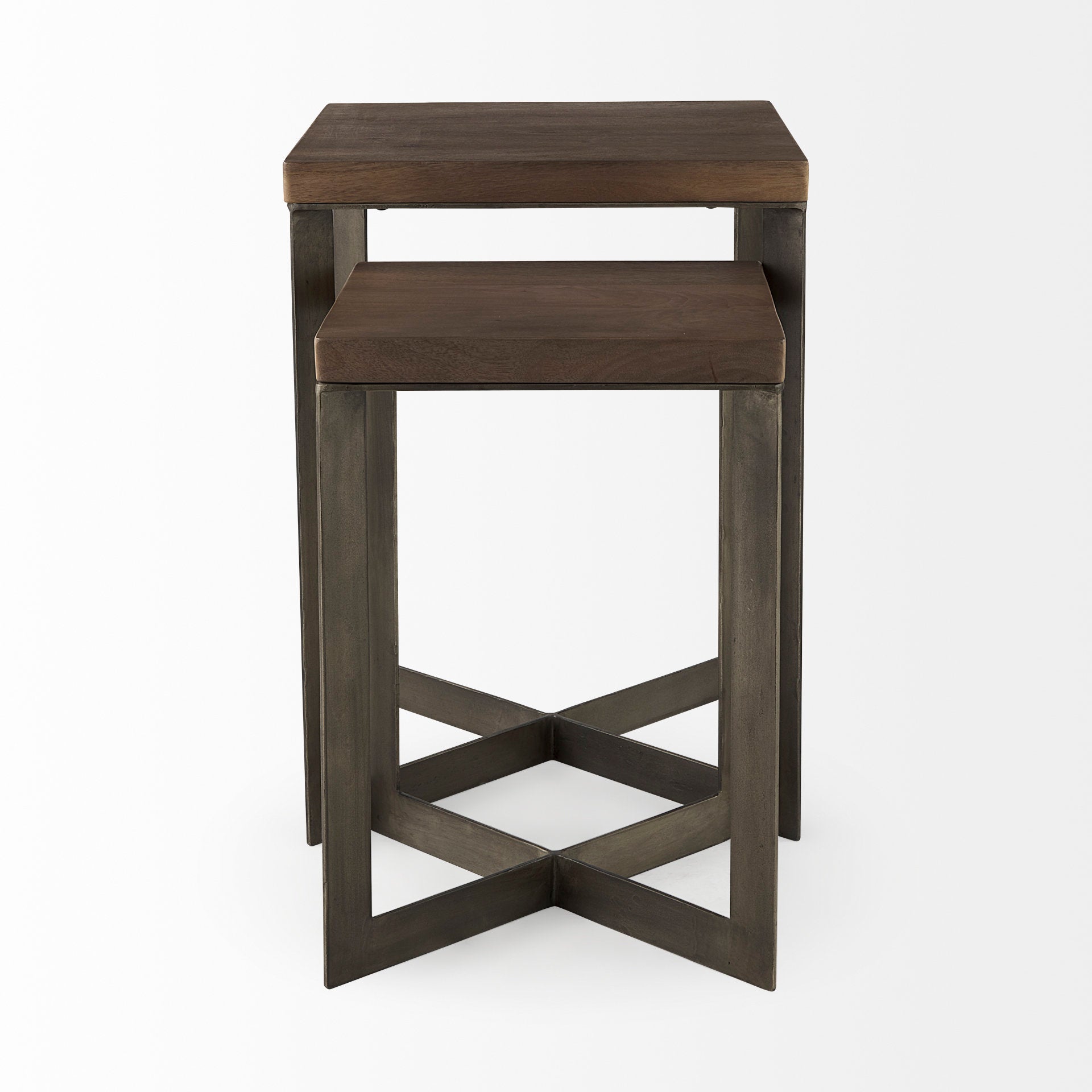 Faye (Set of 2) End Side Table Medium Brown Wood | Gray Metal | Set of 2 - end-and-side-tables