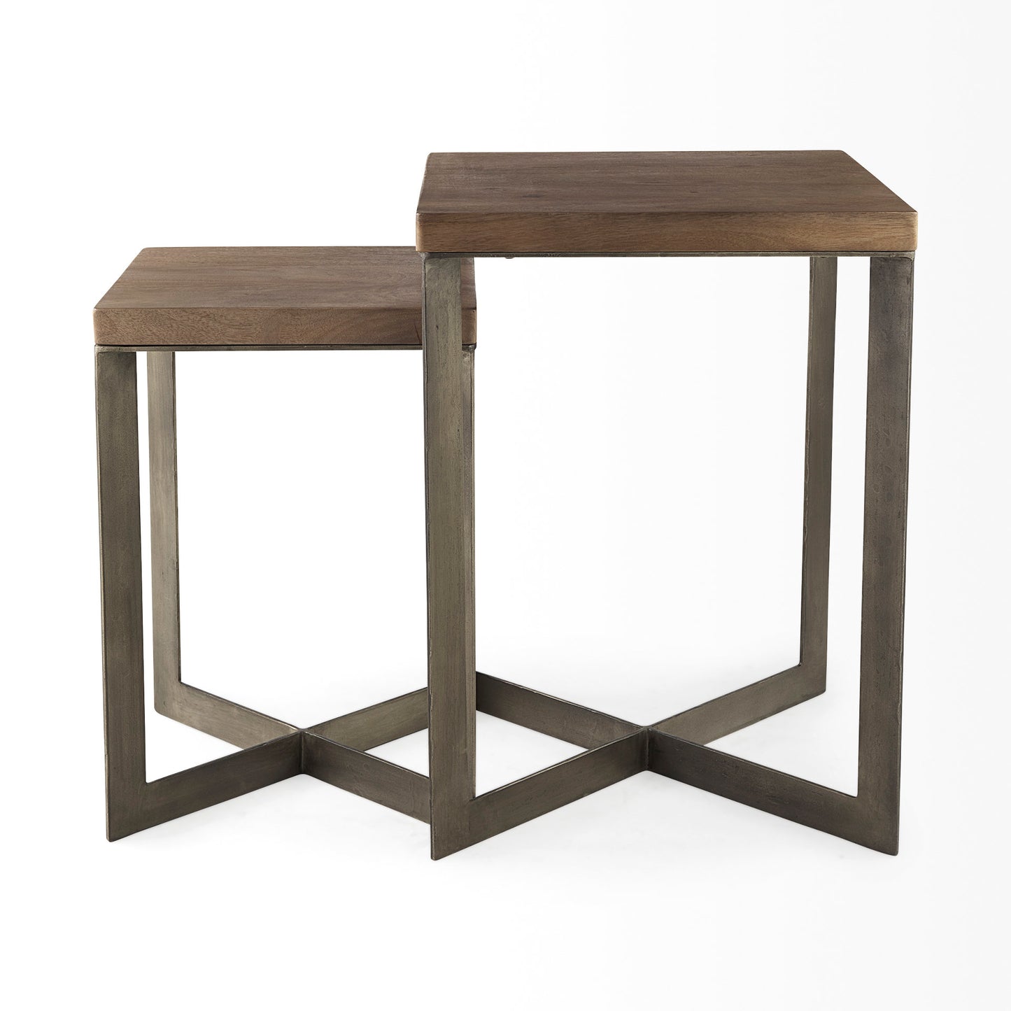 Faye (Set of 2) End Side Table Medium Brown Wood | Gray Metal | Set of 2 - end-and-side-tables