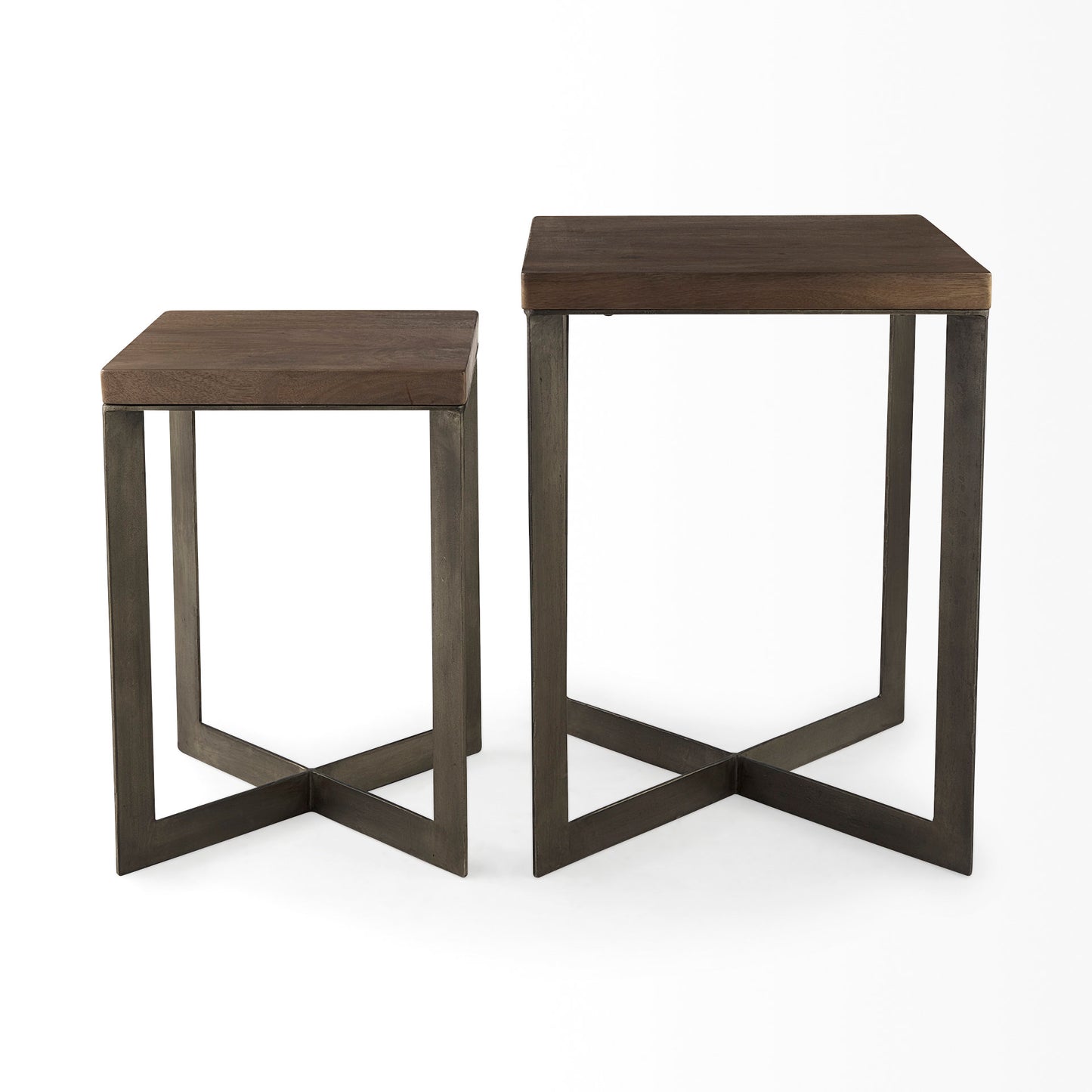 Faye (Set of 2) End Side Table Medium Brown Wood | Gray Metal | Set of 2 - end-and-side-tables