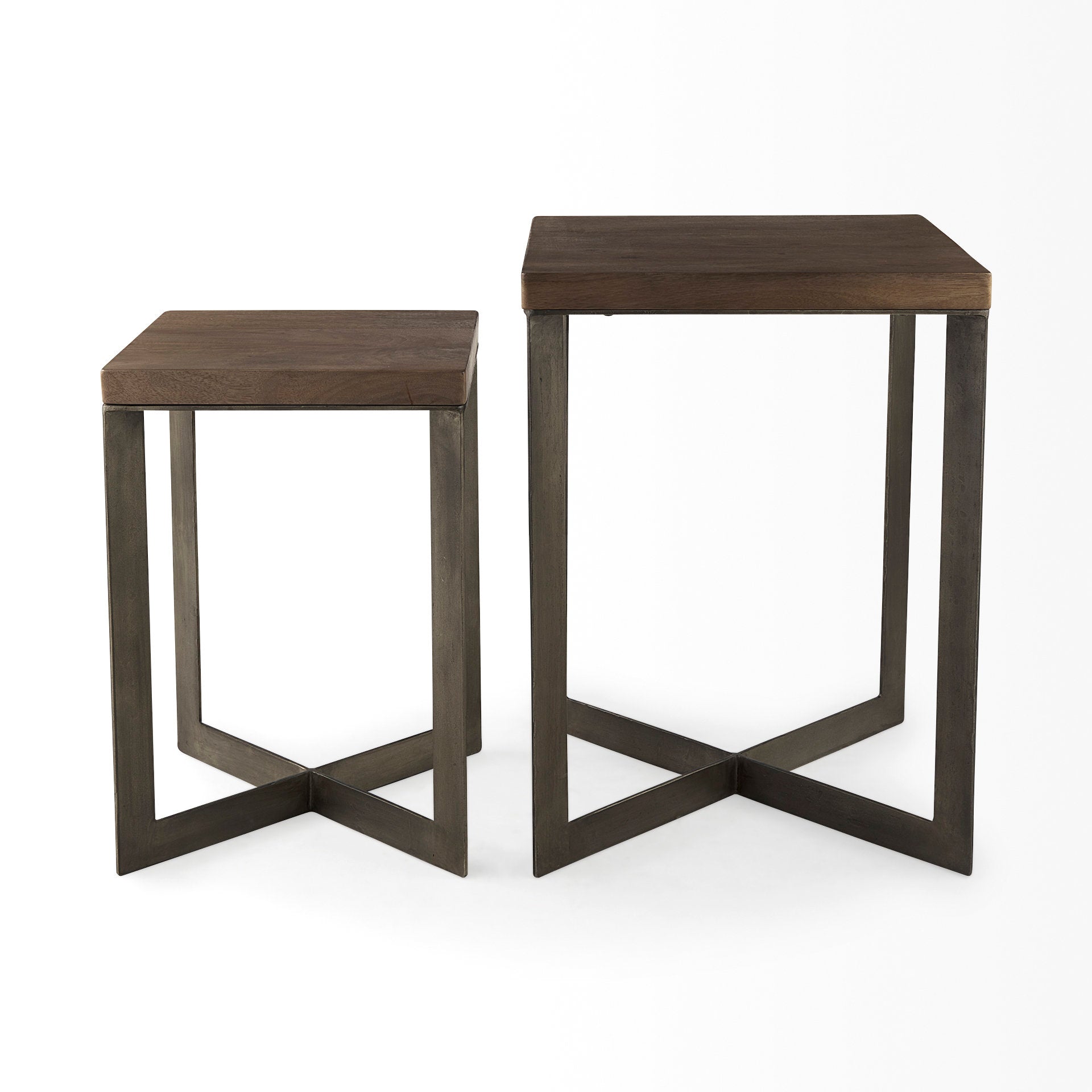 Faye (Set of 2) End Side Table Medium Brown Wood | Gray Metal | Set of 2 - end-and-side-tables